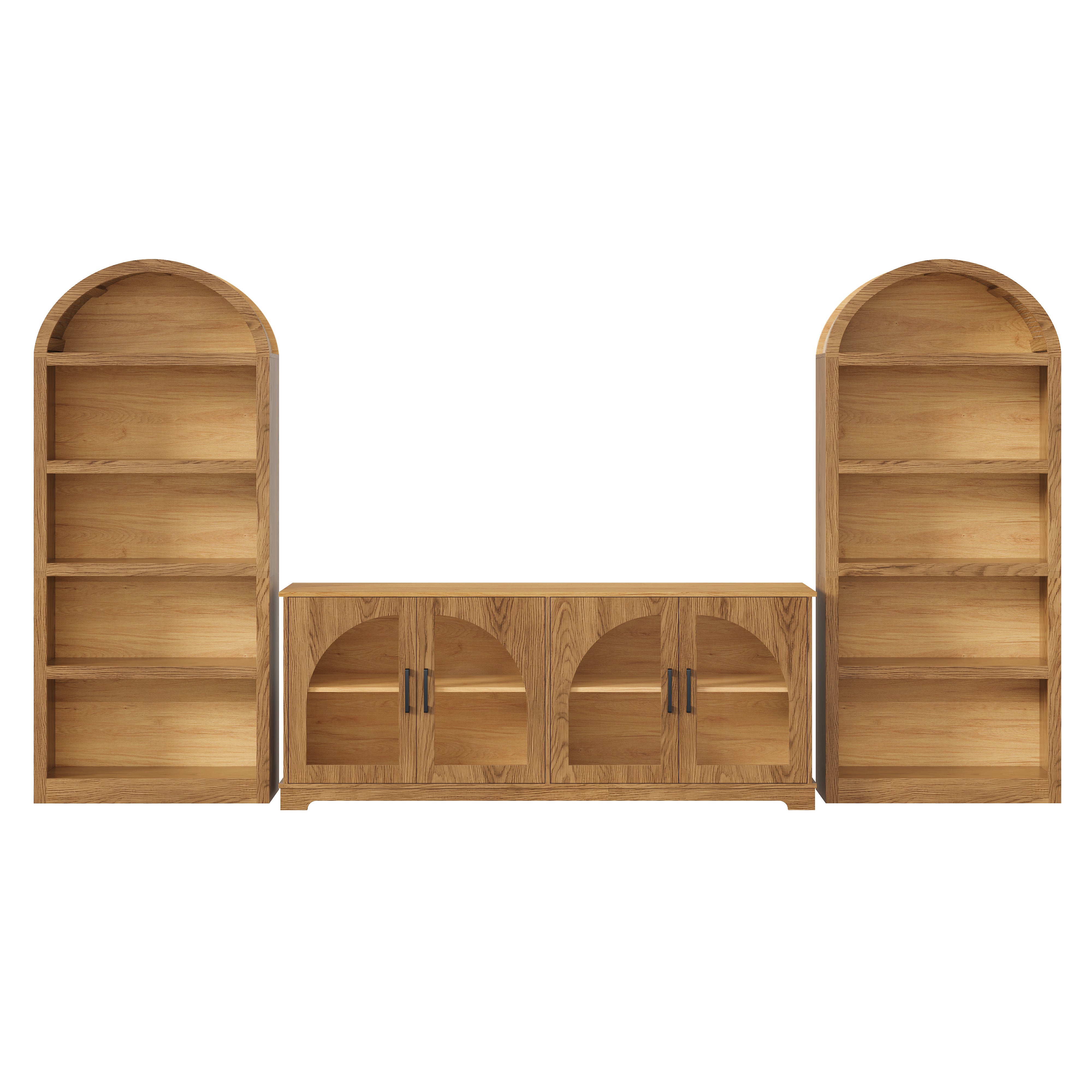 Spoleto 127" 3-Piece TV Stand Set with 2 Arched Bookcases