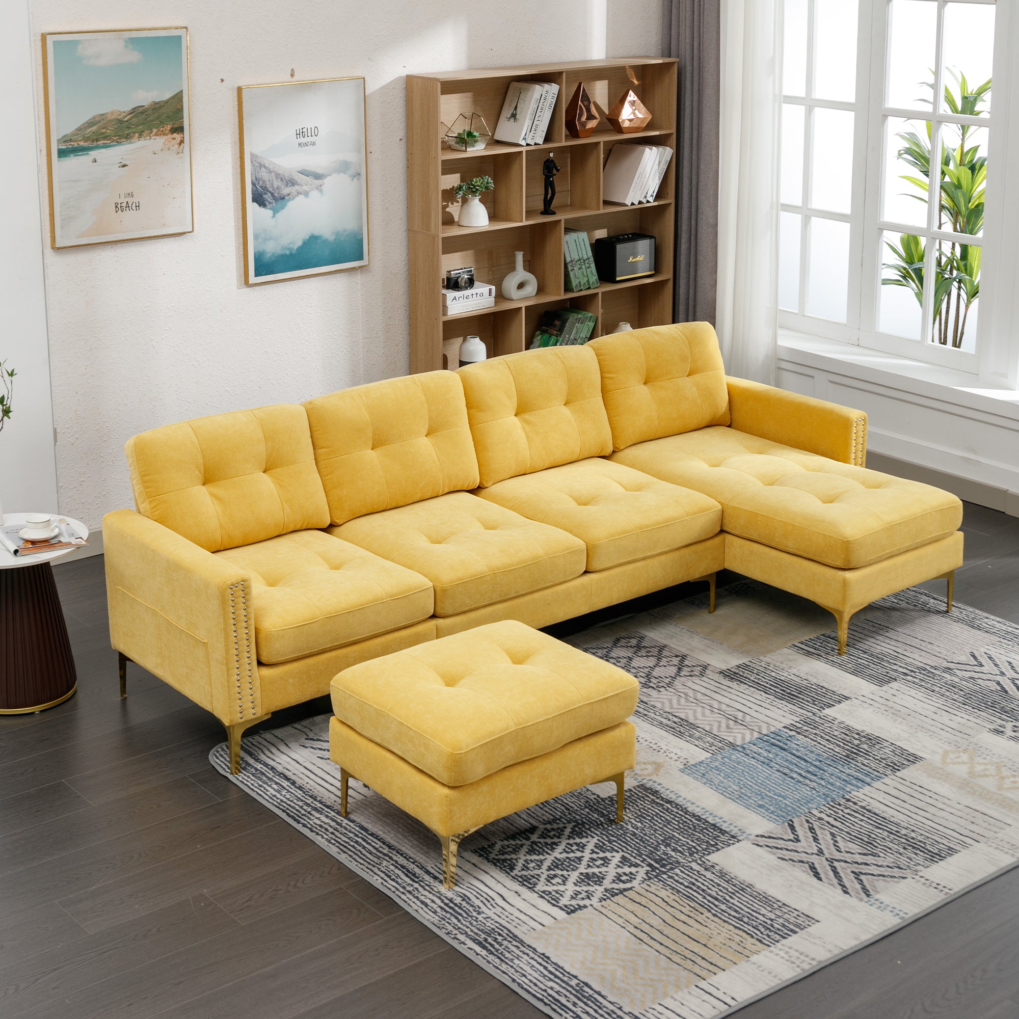 Lubbock 110.6" U-Shaped Convertible Velvet Sectional Sofa with Ottoman