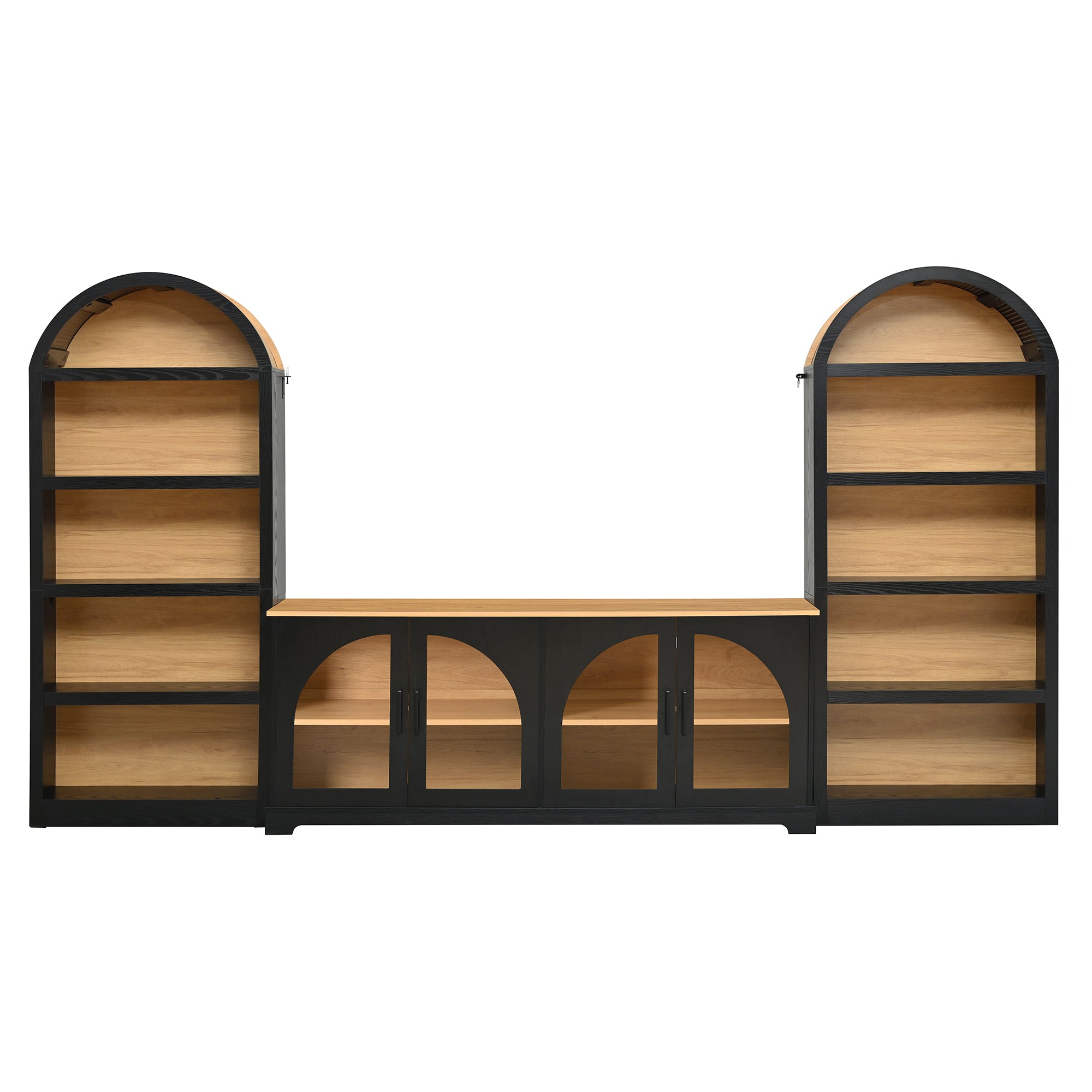 Spoleto 127" 3-Piece TV Stand Set with 2 Arched Bookcases