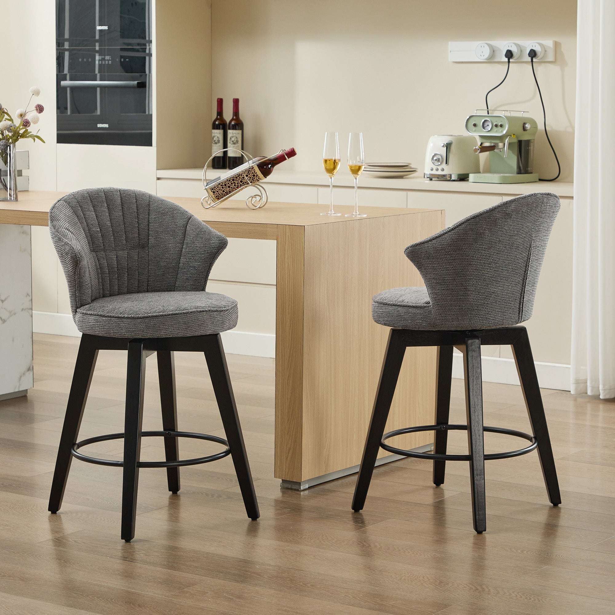 Jumilla 25" Chenille Upholstered Swivel Counter Height Bar Stool Set of 2