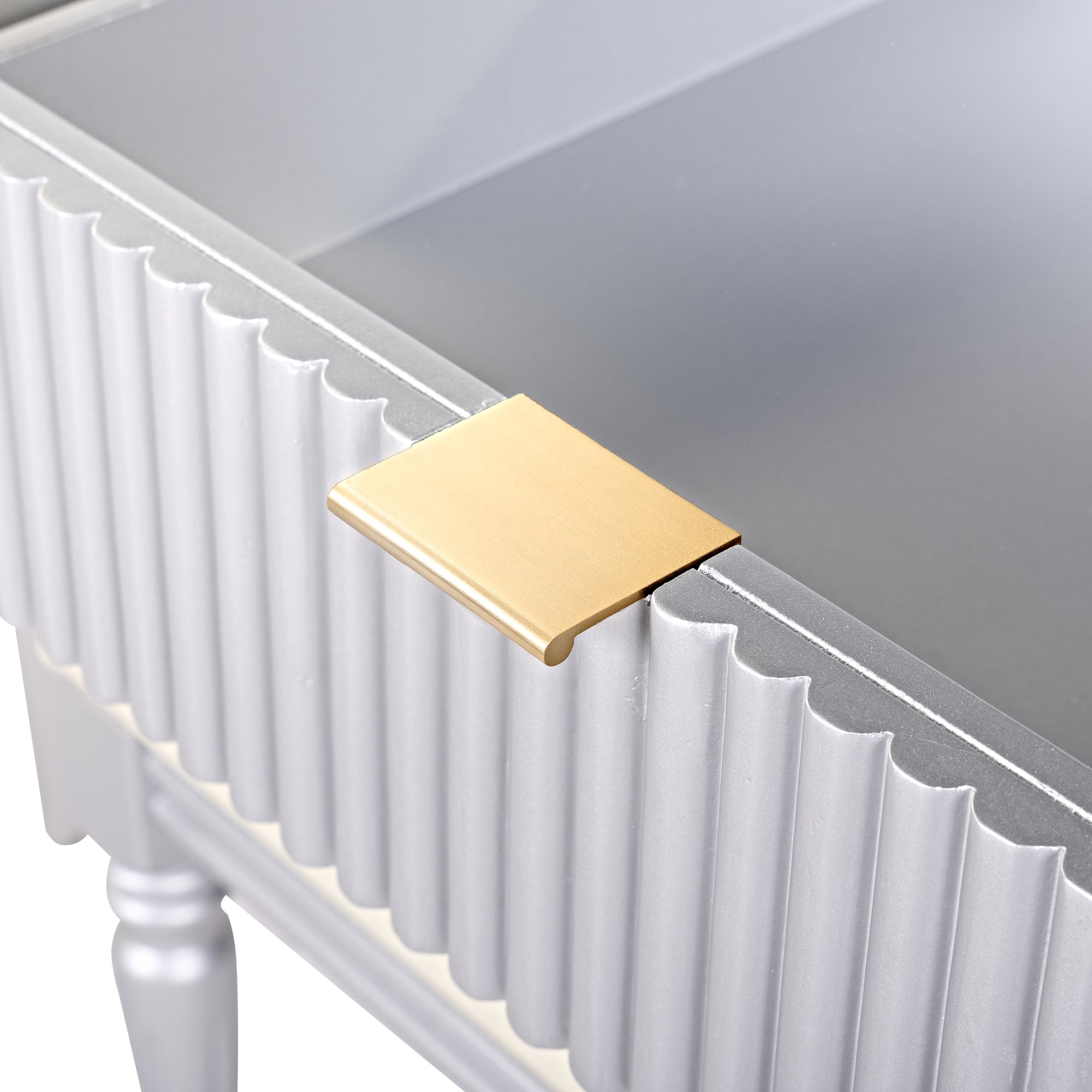 Vika 39" Fluted Vanity Desk Set with Round Mirror and Drawers