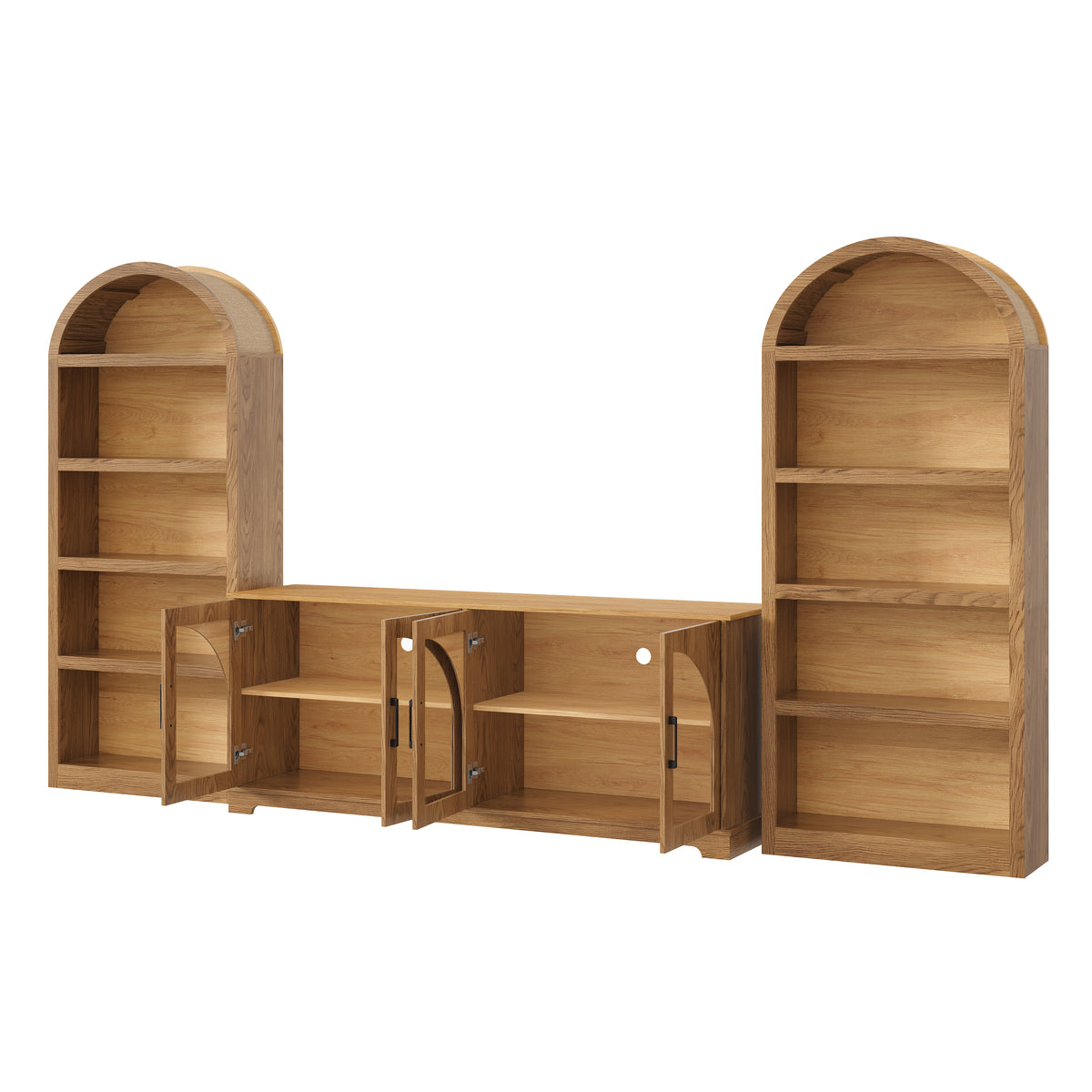 Spoleto 127" 3-Piece TV Stand Set with 2 Arched Bookcases