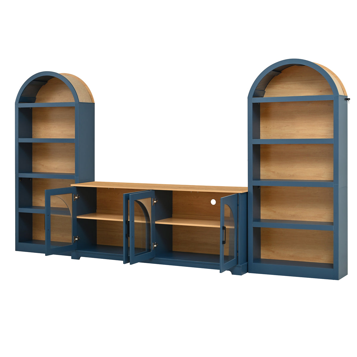 Spoleto 127" 3-Piece TV Stand Set with 2 Arched Bookcases