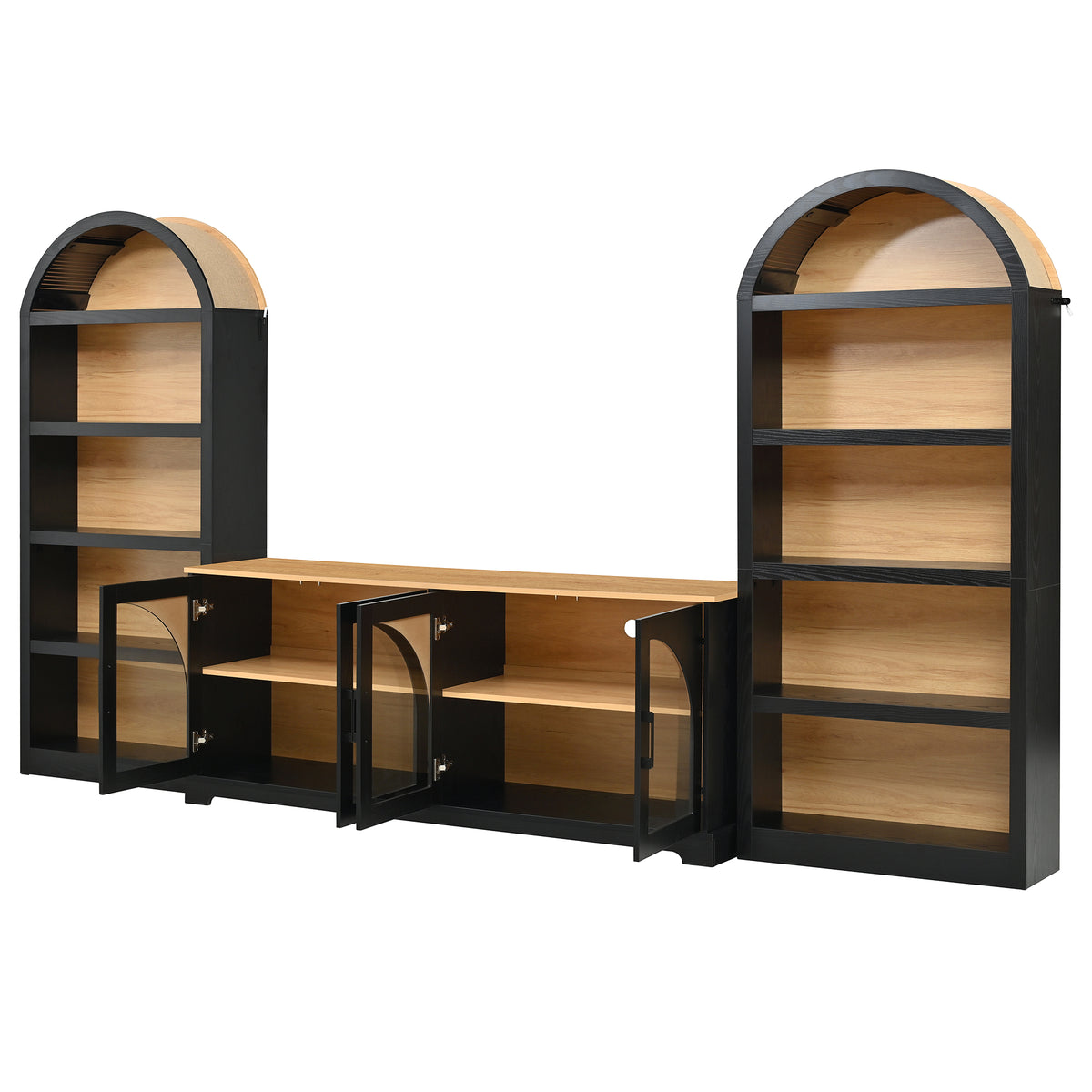 Spoleto 127" 3-Piece TV Stand Set with 2 Arched Bookcases
