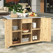 Quebec 52" Outdoor Fir Wood Kitchen Island with Stainless Steel Top, Black