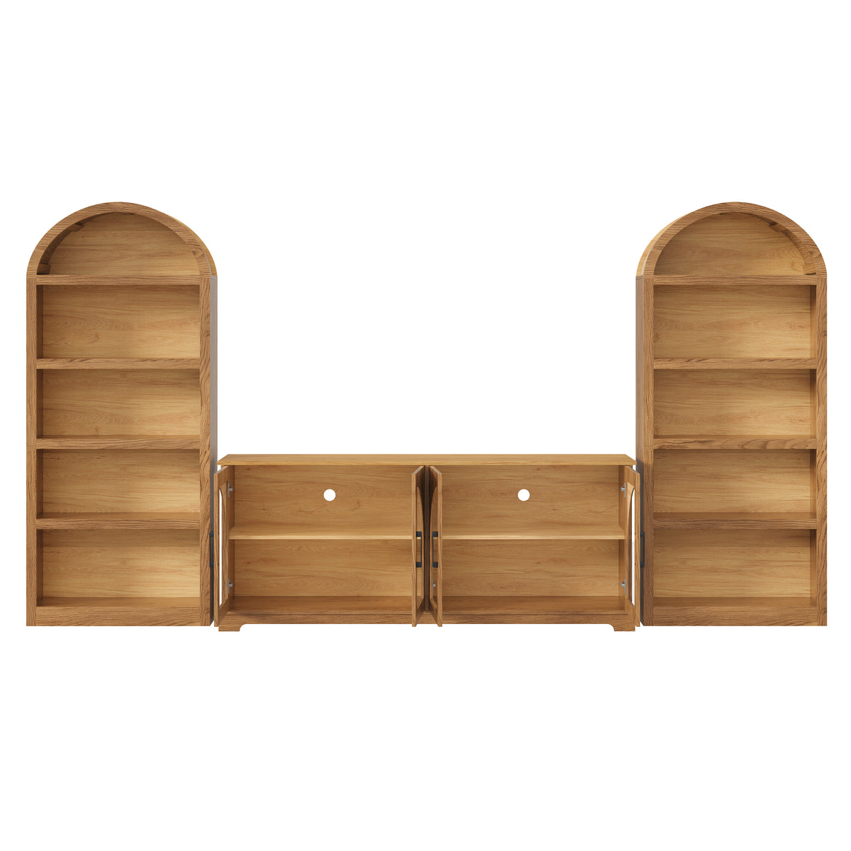 Spoleto 127" 3-Piece TV Stand Set with 2 Arched Bookcases
