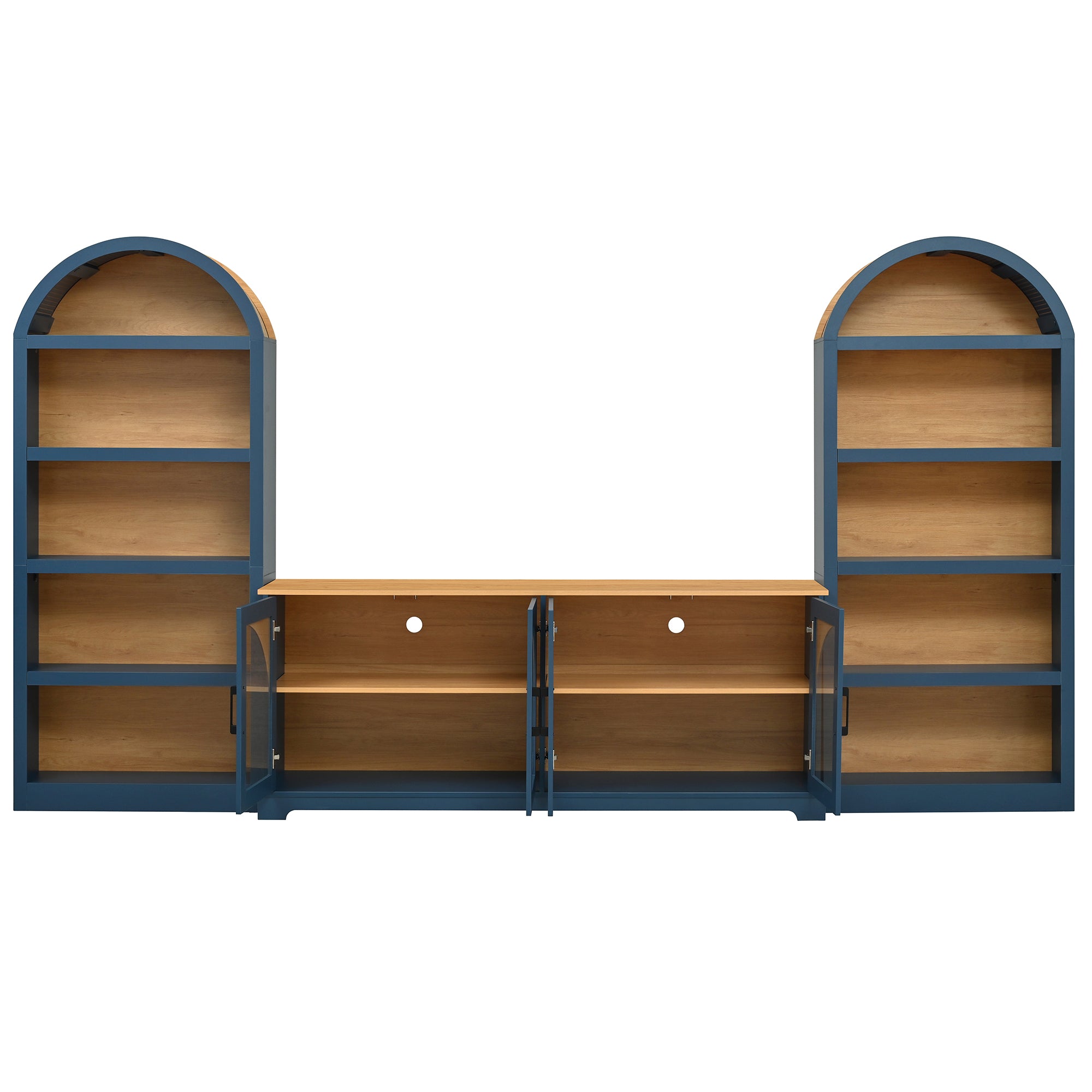 Spoleto 127" 3-Piece TV Stand Set with 2 Arched Bookcases