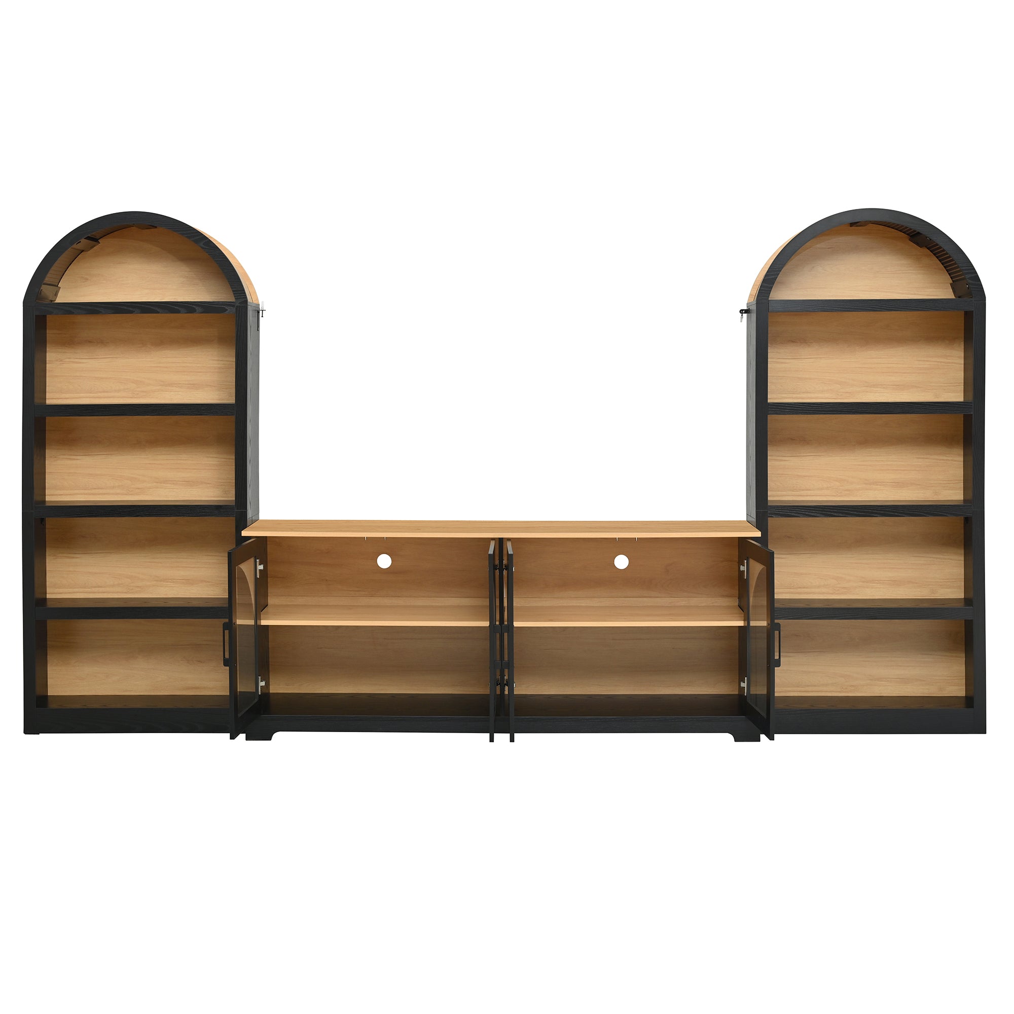 Spoleto 127" 3-Piece TV Stand Set with 2 Arched Bookcases