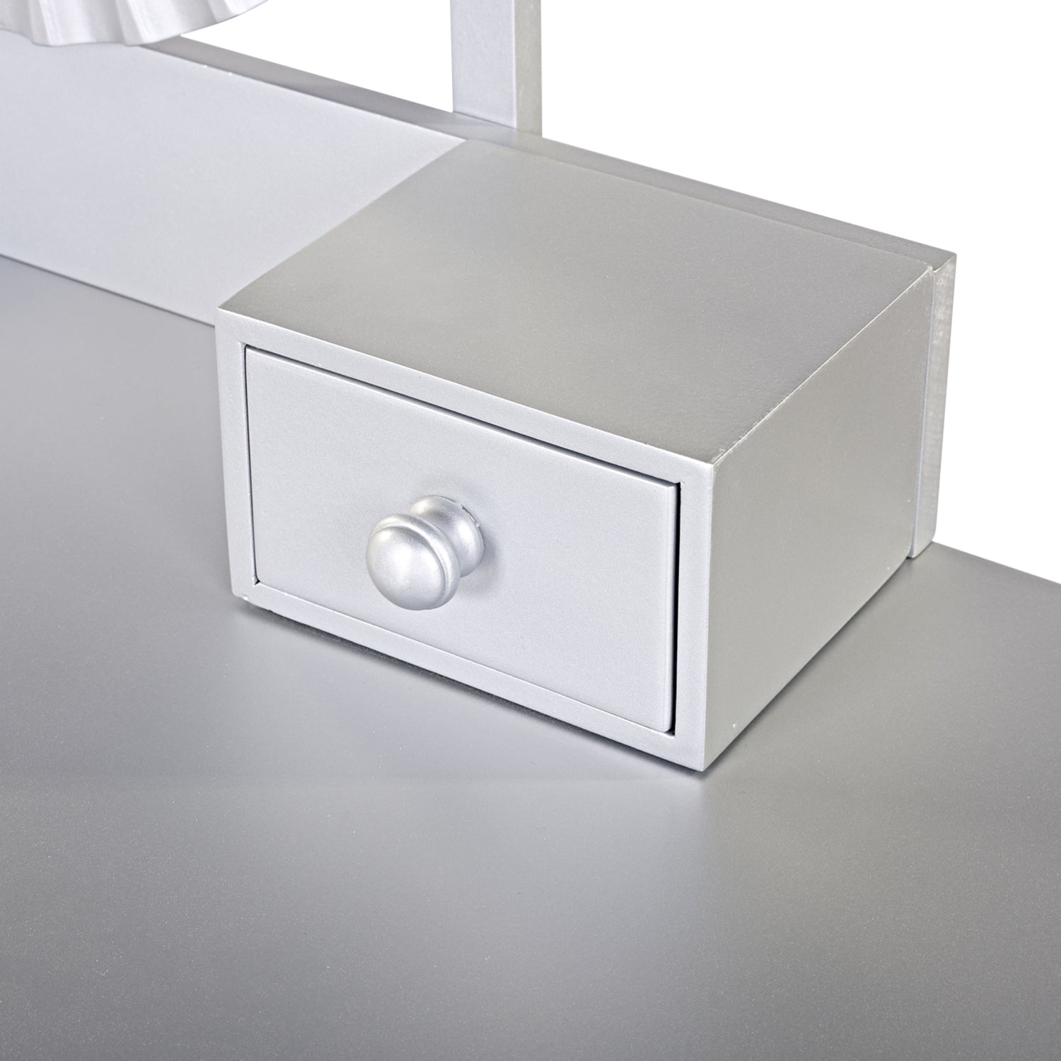 Vika 39" Fluted Vanity Desk Set with Round Mirror and Drawers