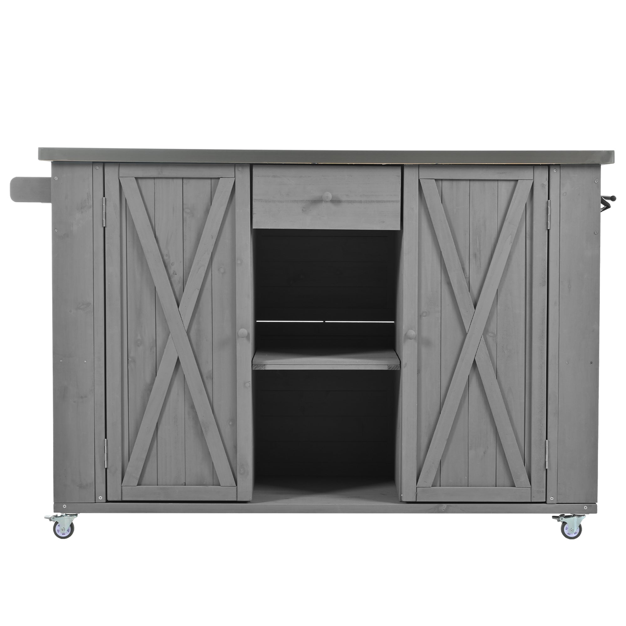 Quebec 52" Outdoor Fir Wood Kitchen Island with Stainless Steel Top, Black