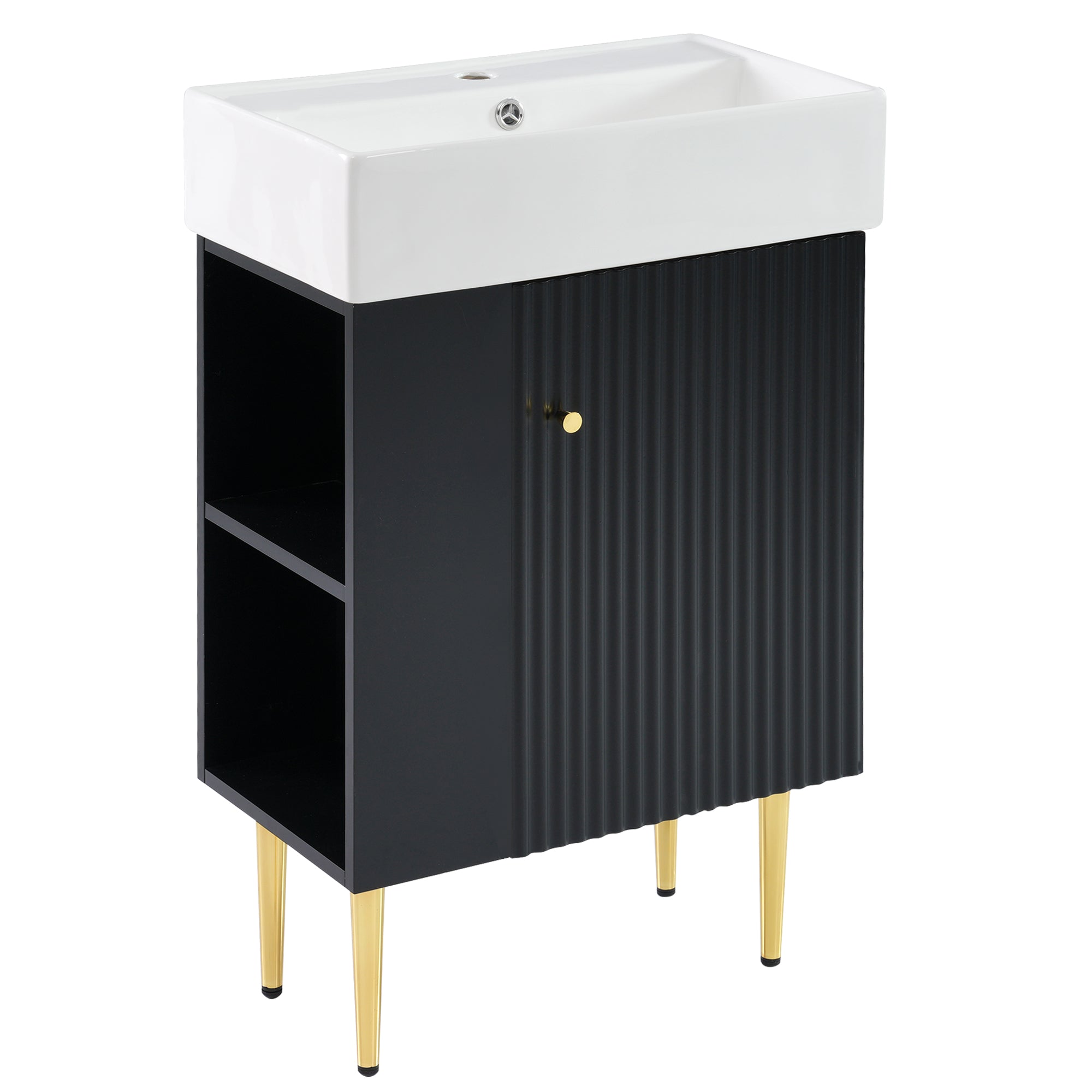 Ouray 22" Bathroom Vanity with Ceramic Sink and Left-Side Open Shelves