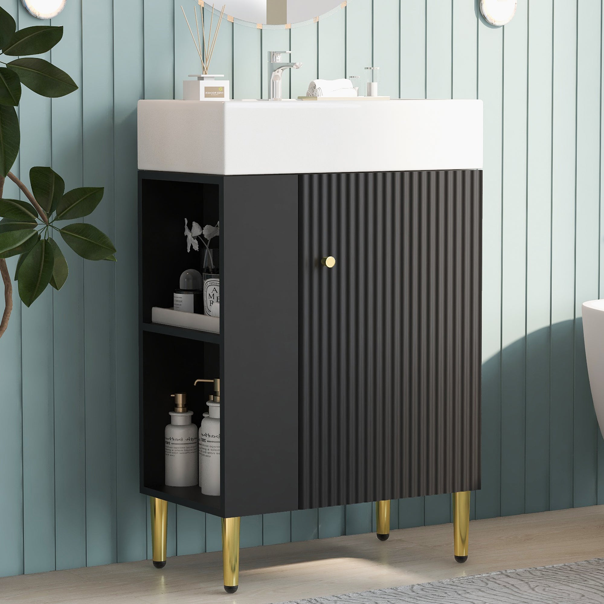 Ouray 22" Bathroom Vanity with Ceramic Sink and Left-Side Open Shelves