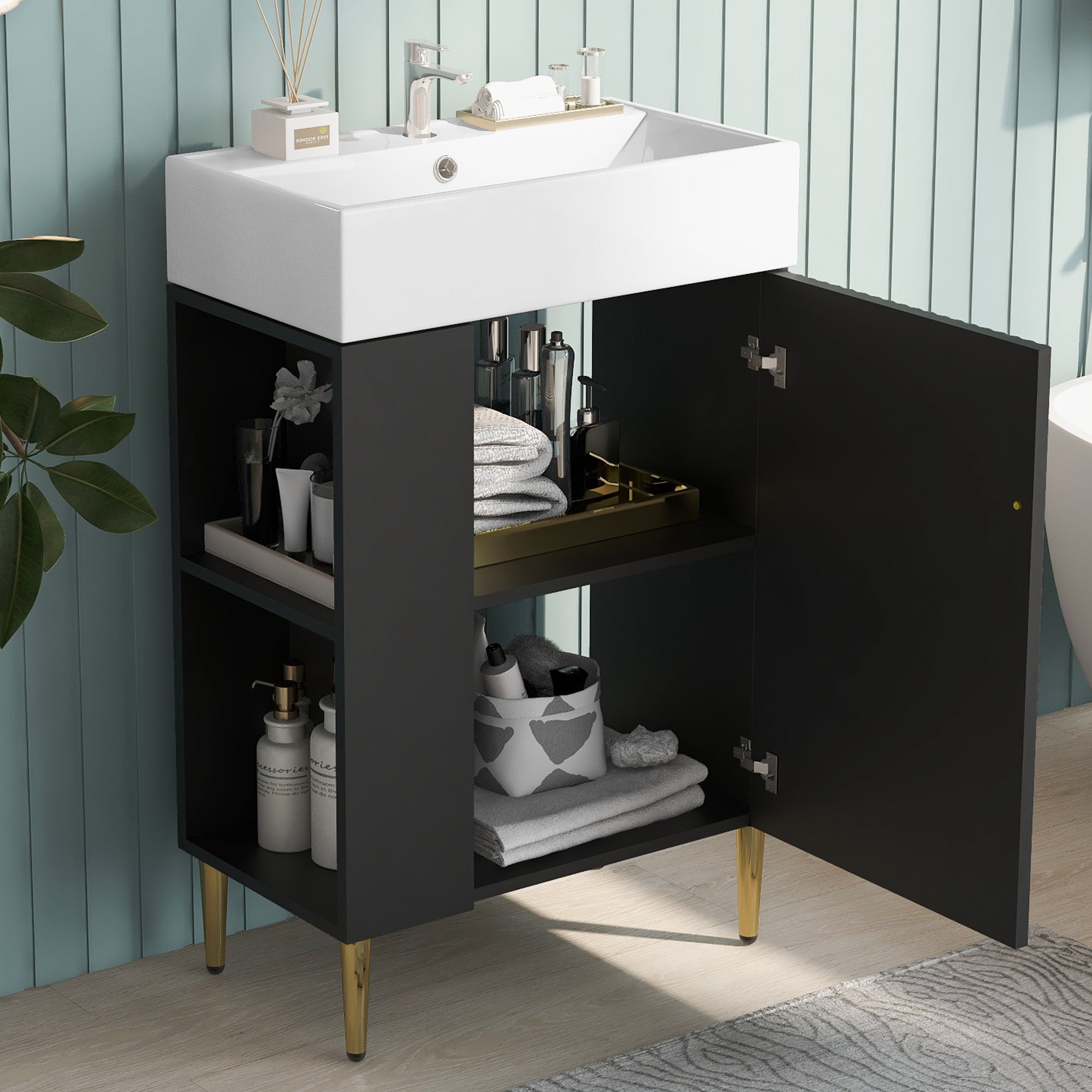 Ouray 22" Bathroom Vanity with Ceramic Sink and Left-Side Open Shelves