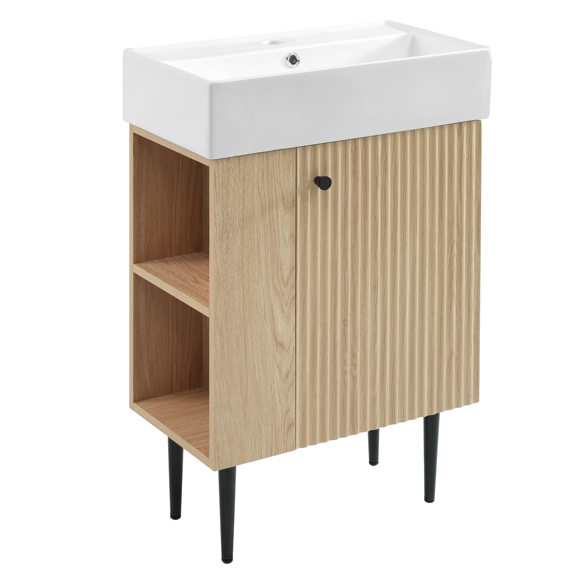 Ouray 22" Bathroom Vanity with Ceramic Sink and Left-Side Open Shelves