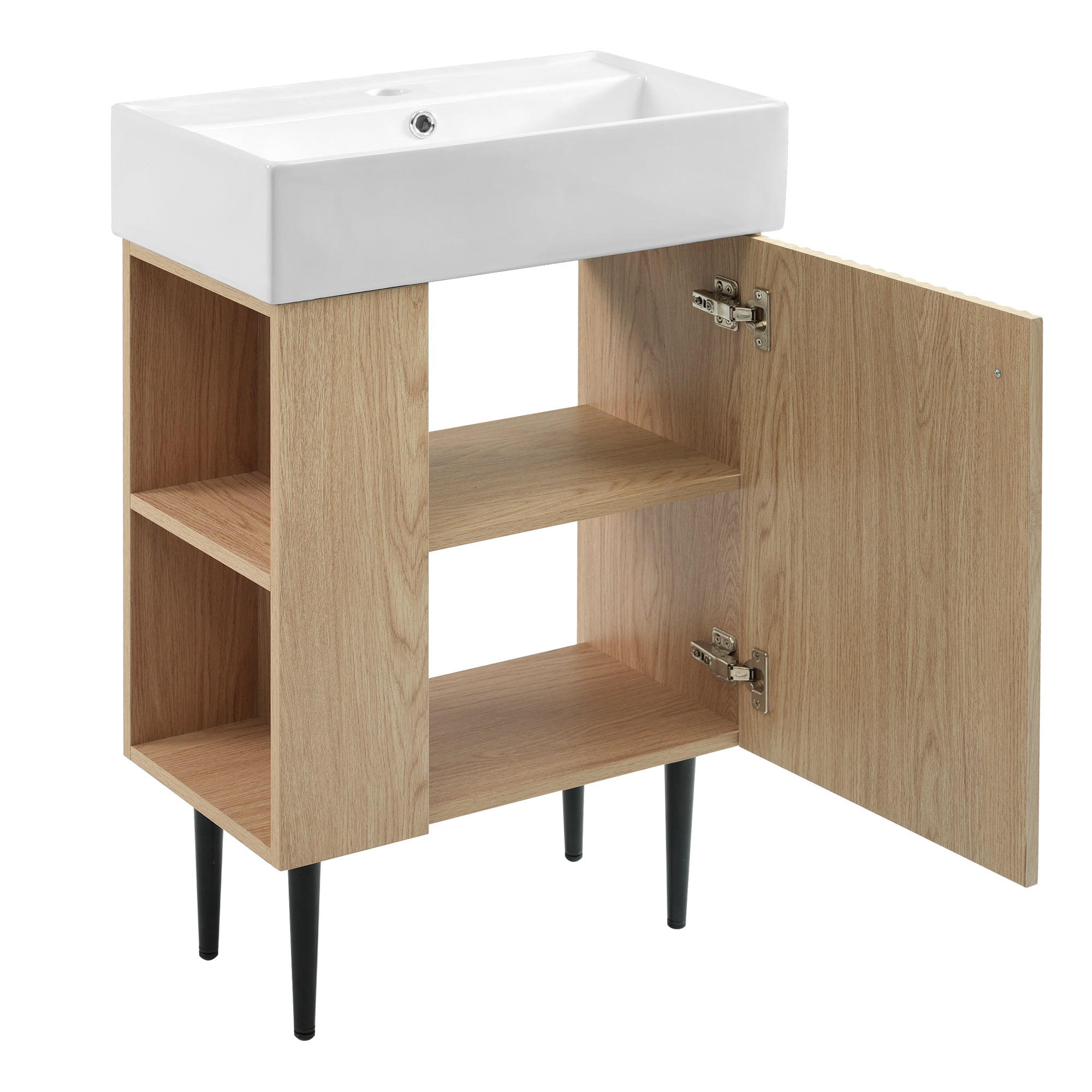 Ouray 22" Bathroom Vanity with Ceramic Sink and Left-Side Open Shelves