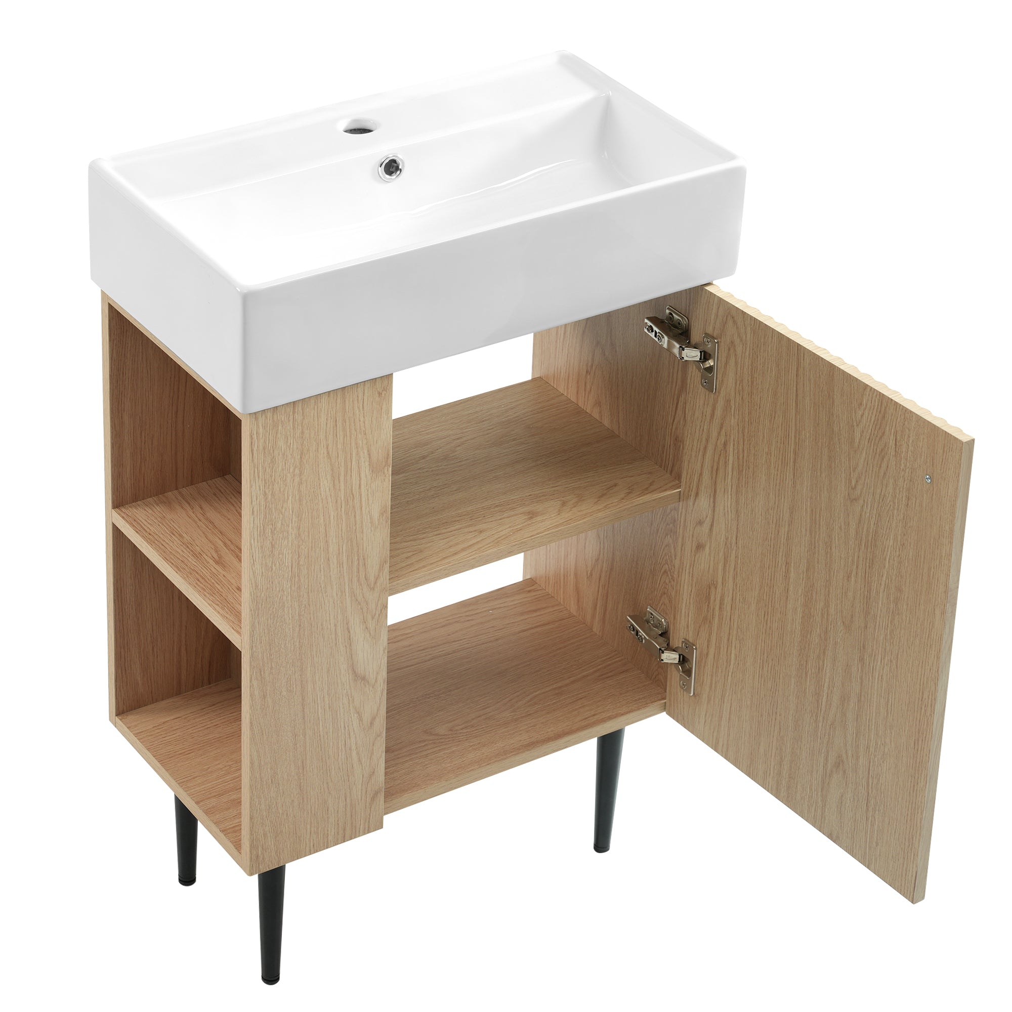 Ouray 22" Bathroom Vanity with Ceramic Sink and Left-Side Open Shelves