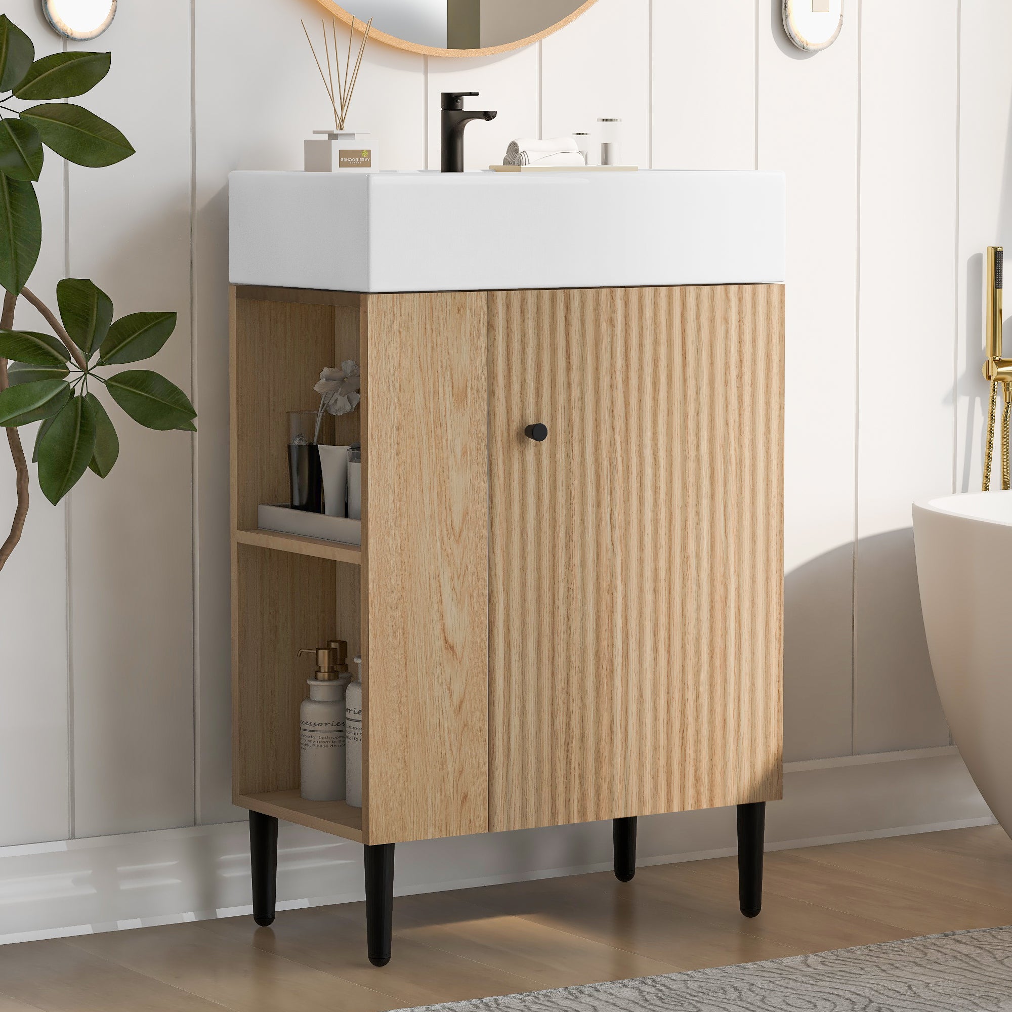 Ouray 22" Bathroom Vanity with Ceramic Sink and Left-Side Open Shelves