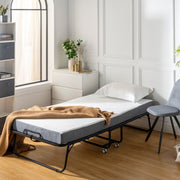 Karen 31“ Rollaway Folding Bed with 4.7“ Mattress, Portable Guest Bed on Wheels, Metal Frame, Space-Saving Foldable Cot, Single Size, Gray