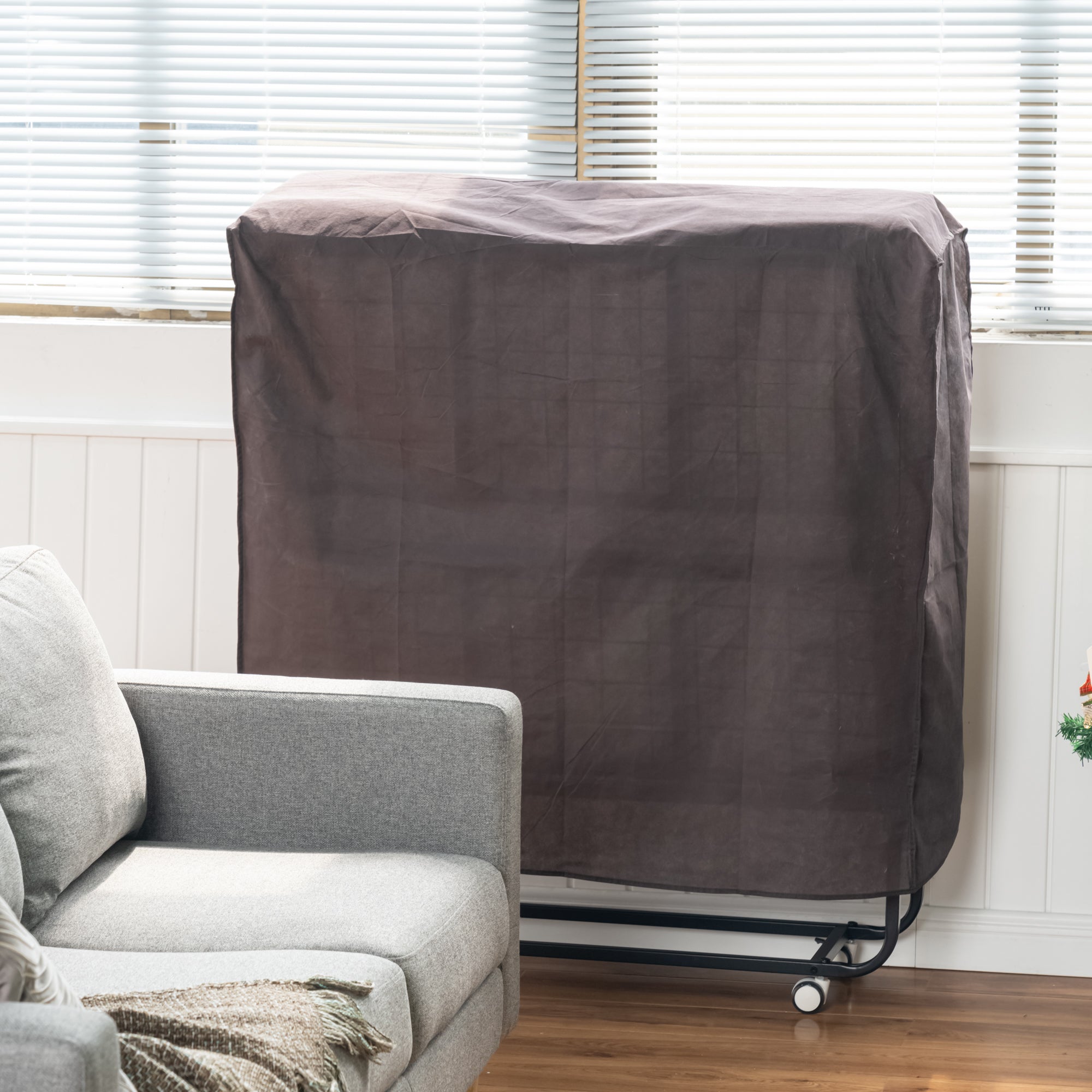 Karen 31“ Rollaway Folding Bed with 4.7“ Mattress, Portable Guest Bed on Wheels, Metal Frame, Space-Saving Foldable Cot, Single Size, Gray