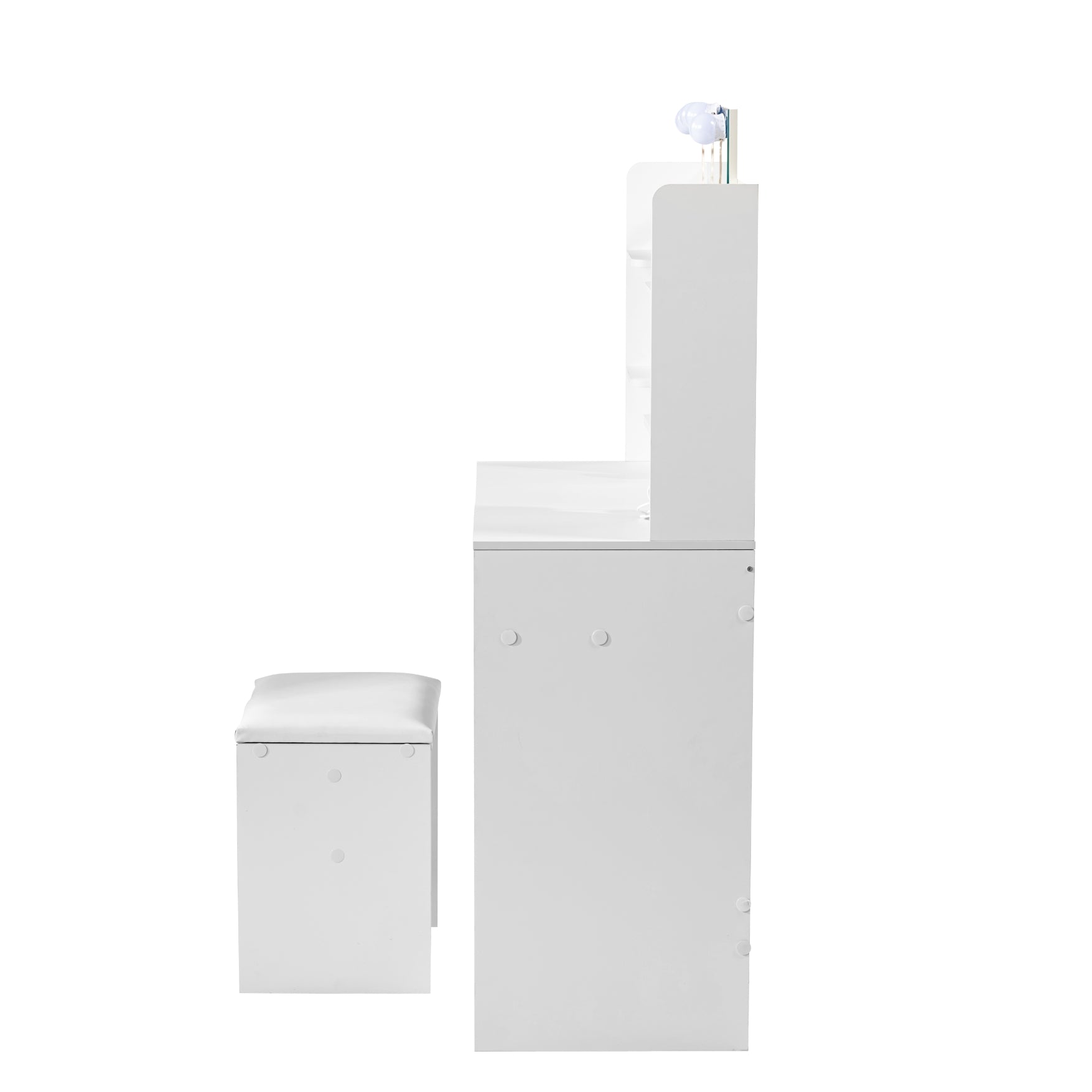 Homy Casa Slan Modern White Vanity Set with 7 Colors LED Mirror and Stool 35.4" Vanity Table LED Makeup Desk Storage Shelves