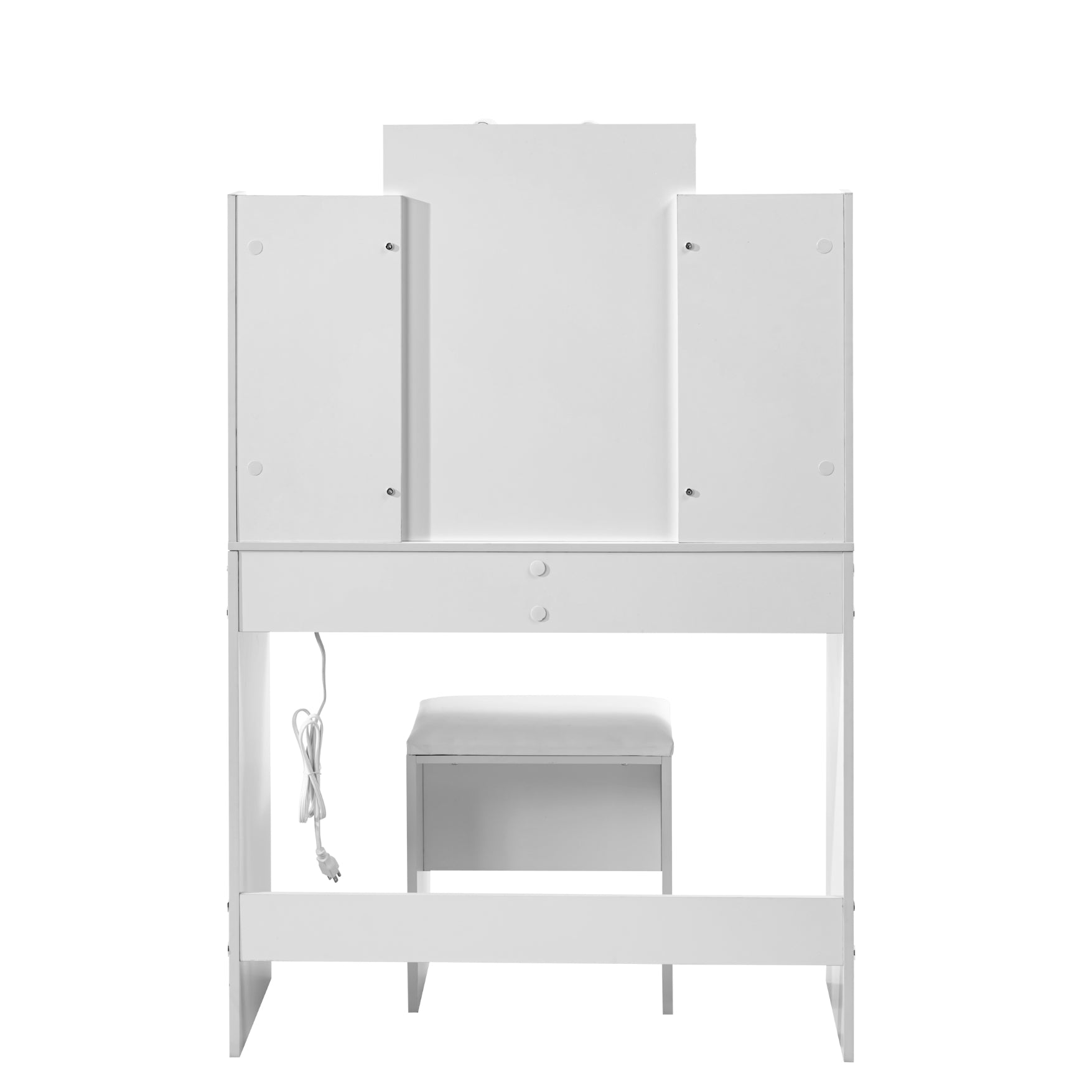 Homy Casa Slan Modern White Vanity Set with 7 Colors LED Mirror and Stool 35.4" Vanity Table LED Makeup Desk Storage Shelves