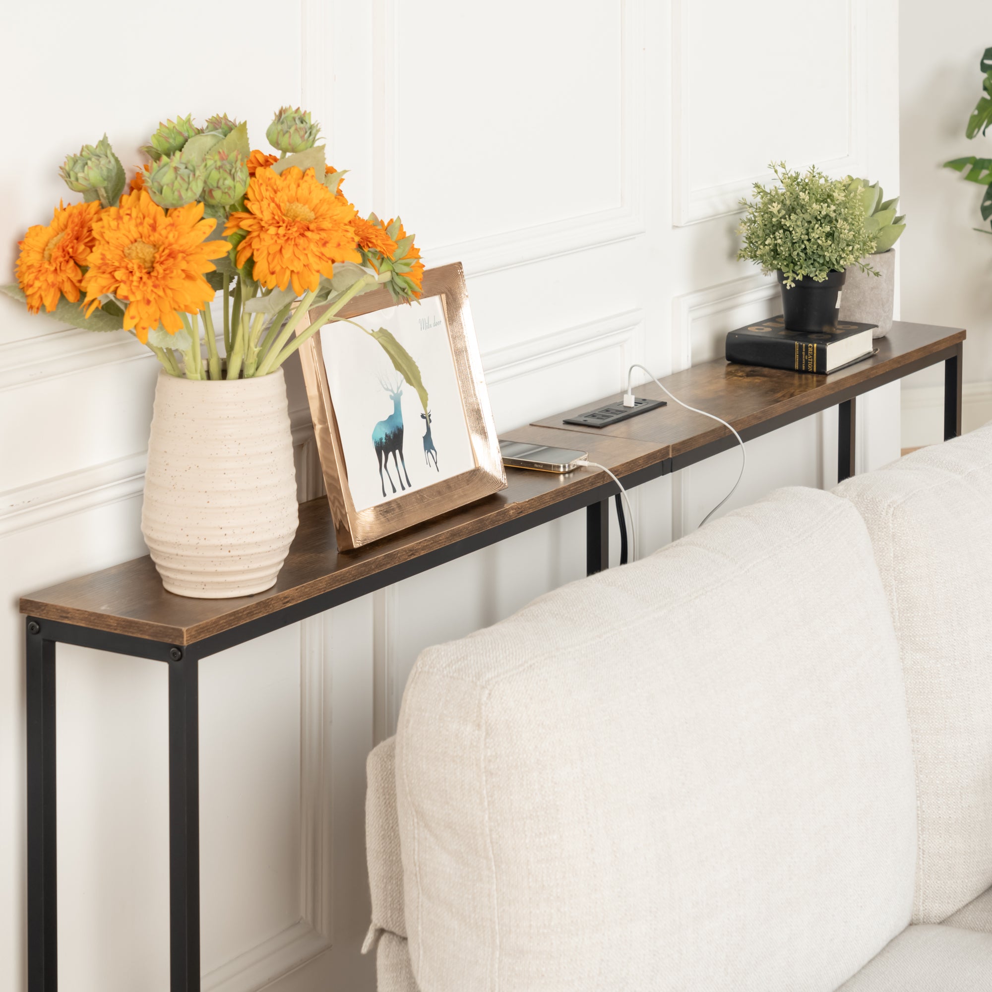 Jamile Narrow Console Table with Charging Station