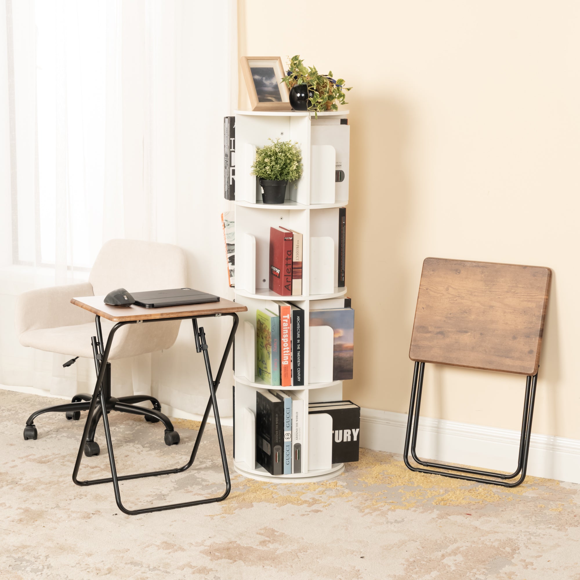 Folding TV Tray Table, 18.9" Wide Rustic Wood Top, Metal Frame, No Assembly, Portable Snack Table for Sofa or Bed, Black