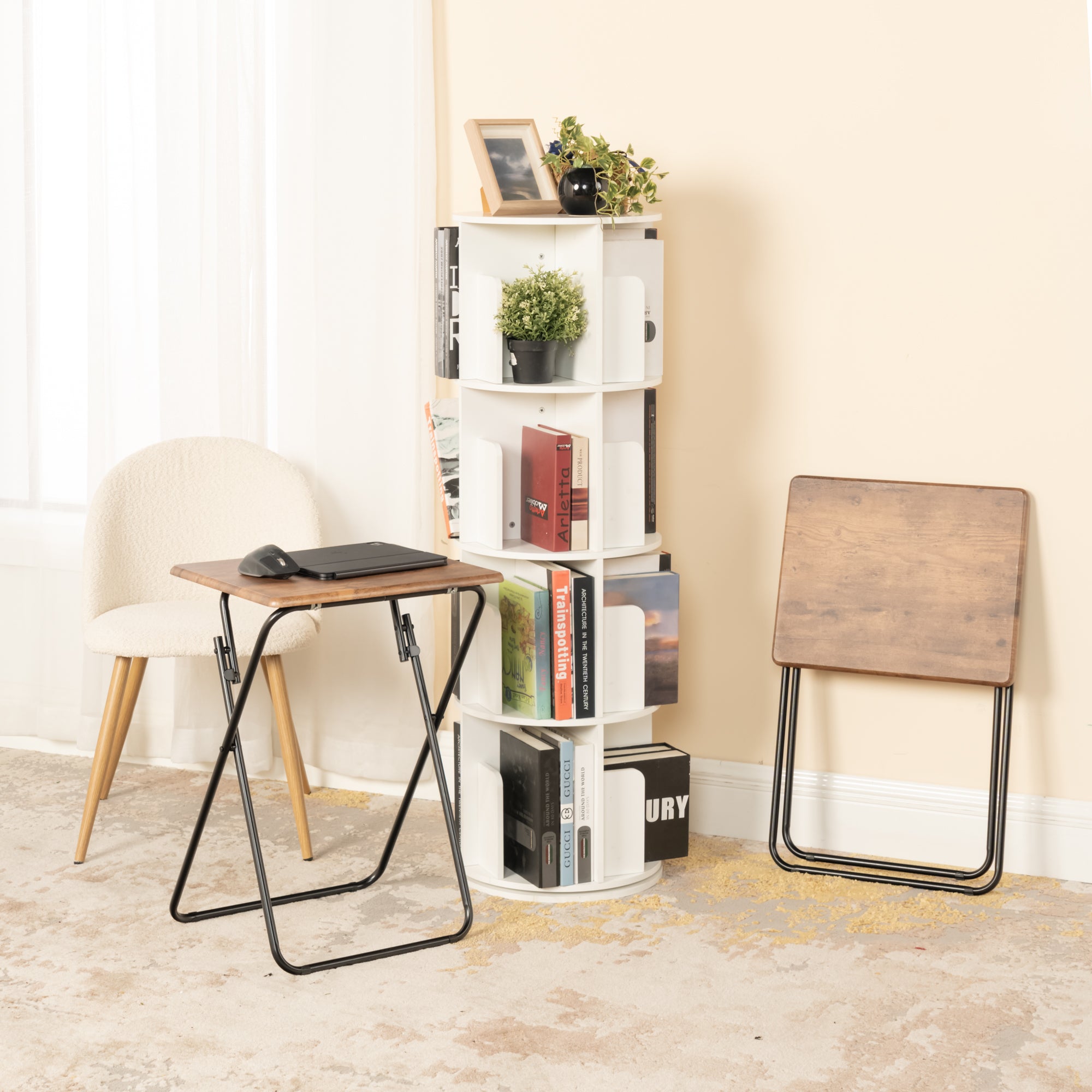 Folding TV Tray Table, 18.9" Wide Rustic Wood Top, Metal Frame, No Assembly, Portable Snack Table for Sofa or Bed, Black