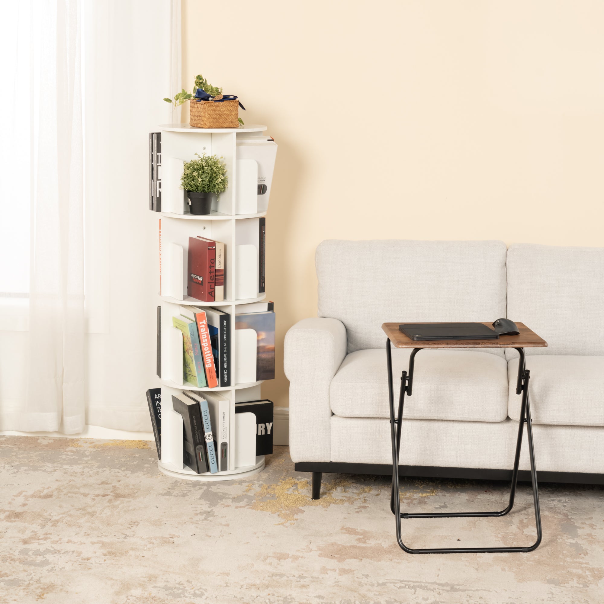 Folding TV Tray Table, 18.9" Wide Rustic Wood Top, Metal Frame, No Assembly, Portable Snack Table for Sofa or Bed, Black