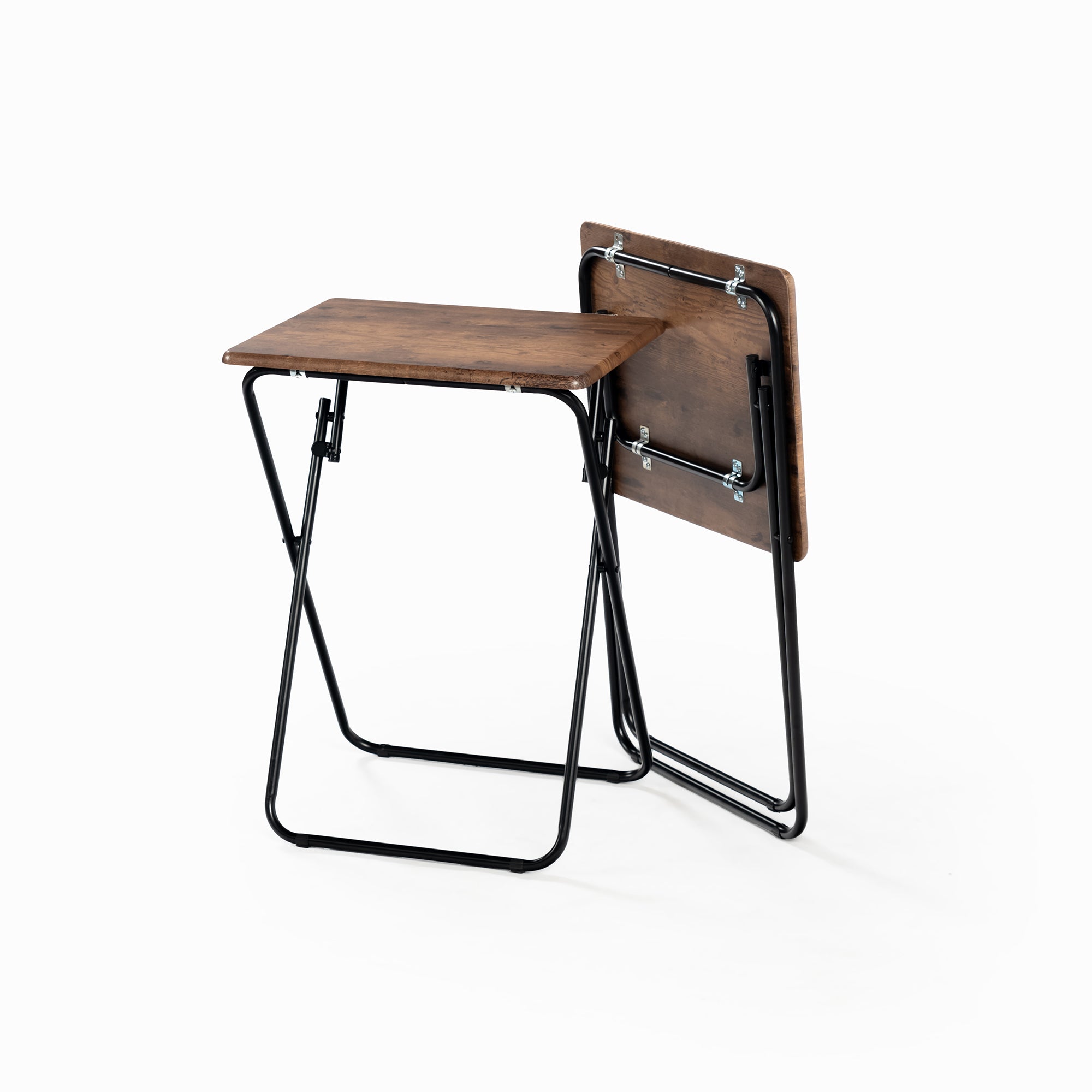 Folding TV Tray Table, 18.9" Wide Rustic Wood Top, Metal Frame, No Assembly, Portable Snack Table for Sofa or Bed, Black