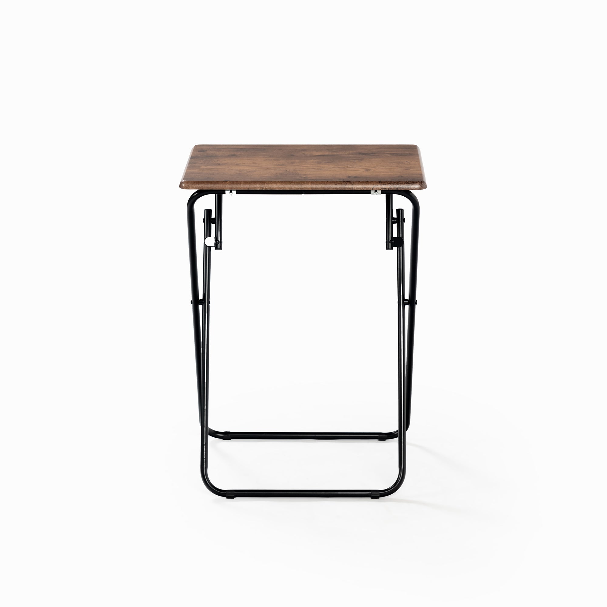 Folding TV Tray Table, 18.9" Wide Rustic Wood Top, Metal Frame, No Assembly, Portable Snack Table for Sofa or Bed, Black