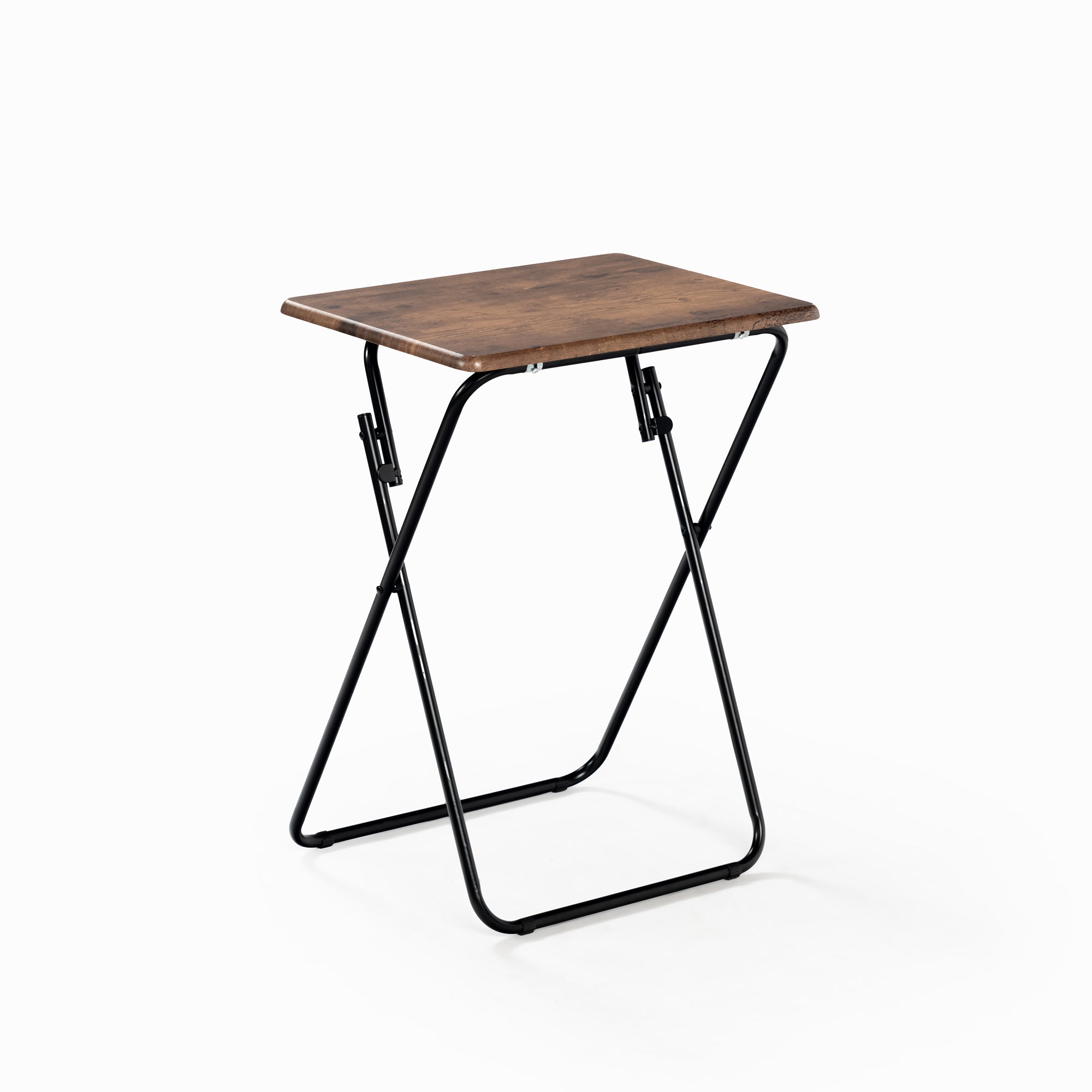 Folding TV Tray Table, 18.9" Wide Rustic Wood Top, Metal Frame, No Assembly, Portable Snack Table for Sofa or Bed, Black