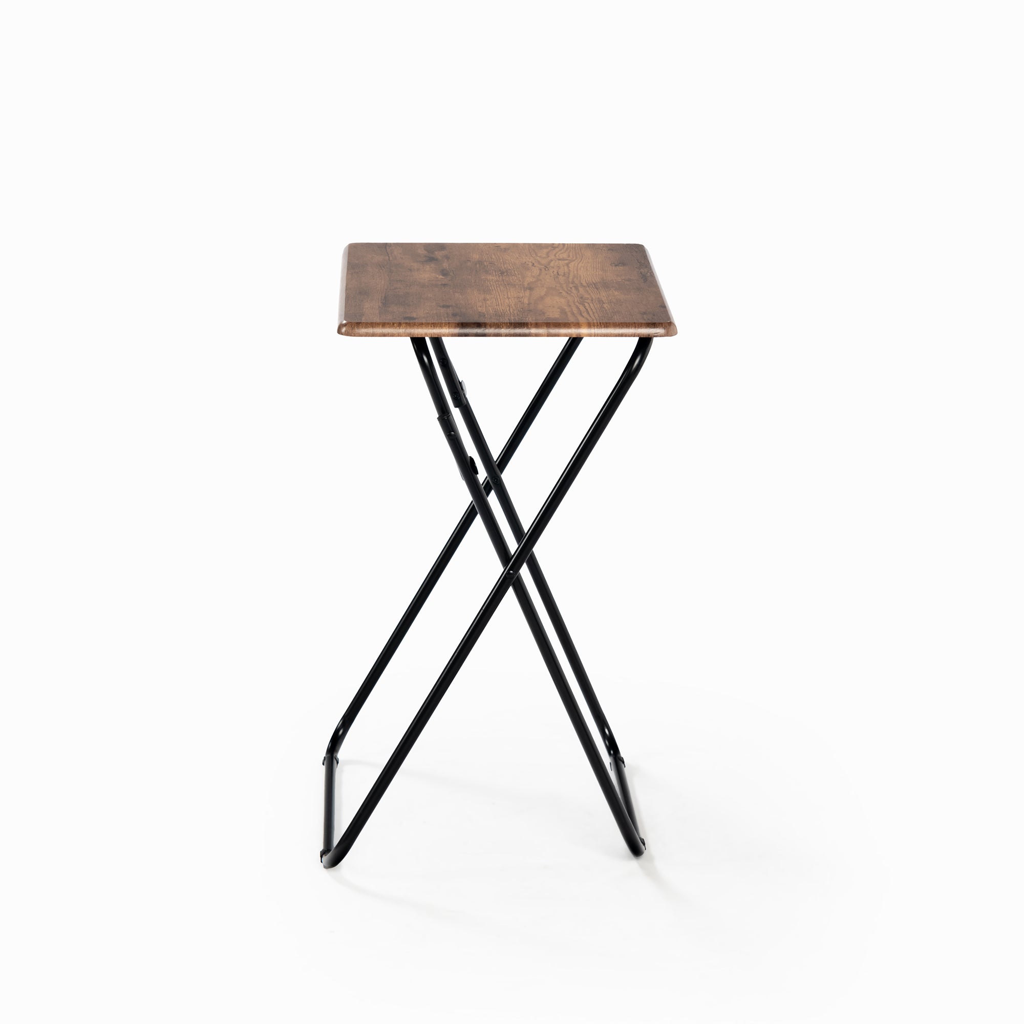Folding TV Tray Table, 18.9" Wide Rustic Wood Top, Metal Frame, No Assembly, Portable Snack Table for Sofa or Bed, Black