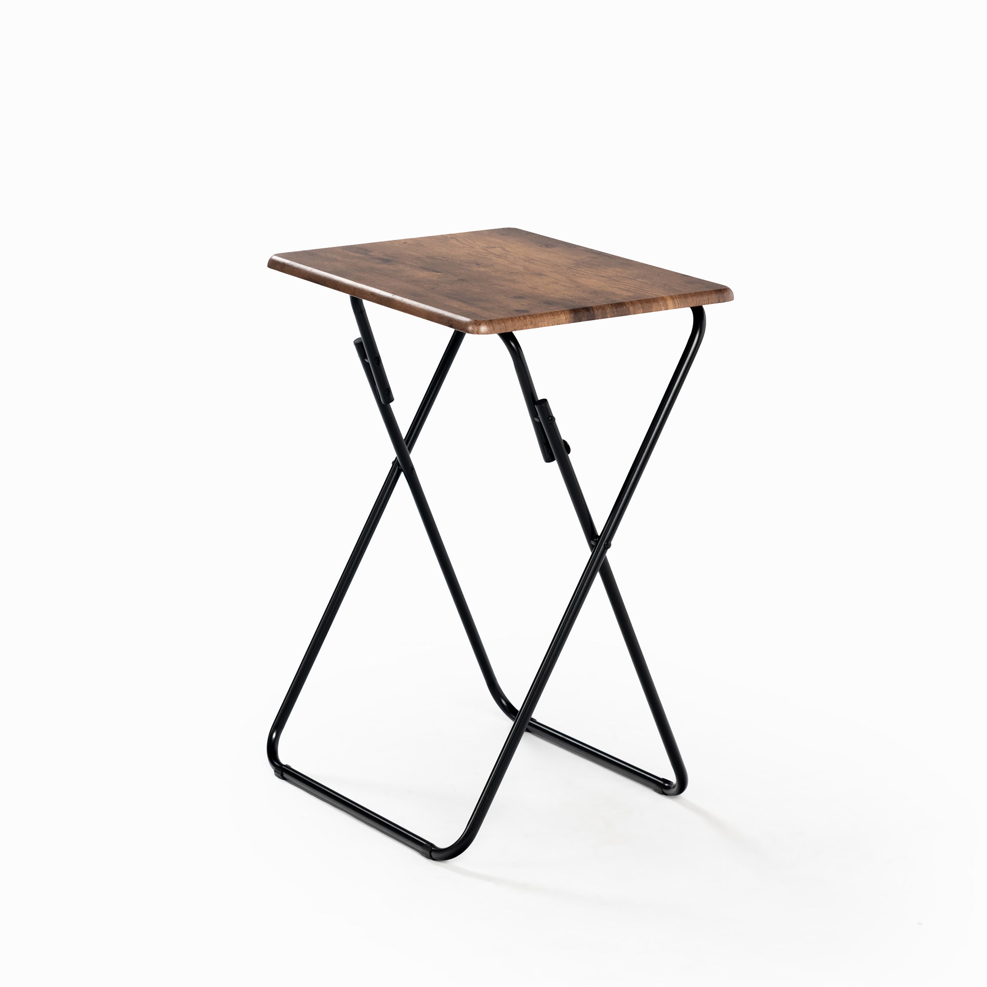 Folding TV Tray Table, 18.9" Wide Rustic Wood Top, Metal Frame, No Assembly, Portable Snack Table for Sofa or Bed, Black