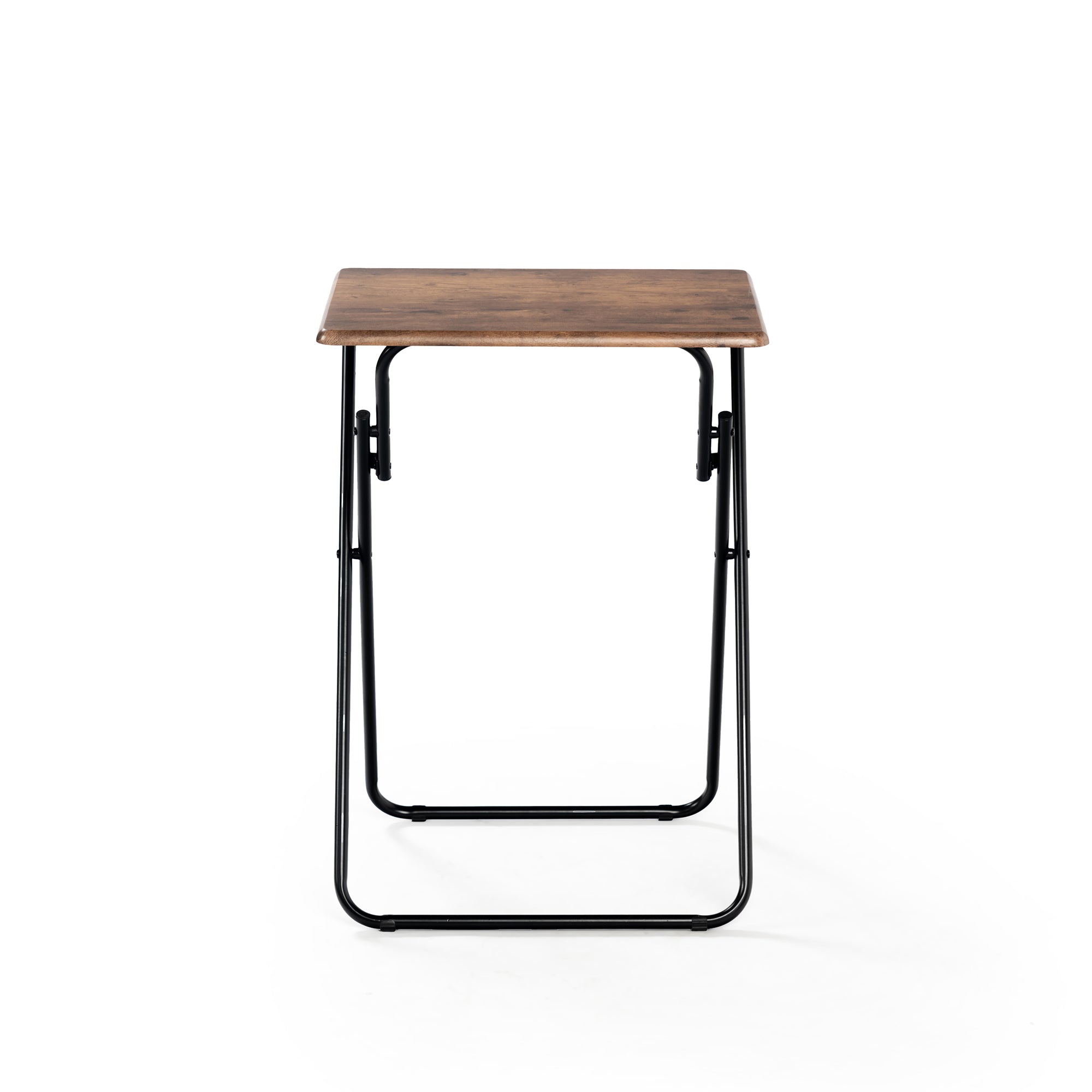 Folding TV Tray Table, 18.9" Wide Rustic Wood Top, Metal Frame, No Assembly, Portable Snack Table for Sofa or Bed, Black