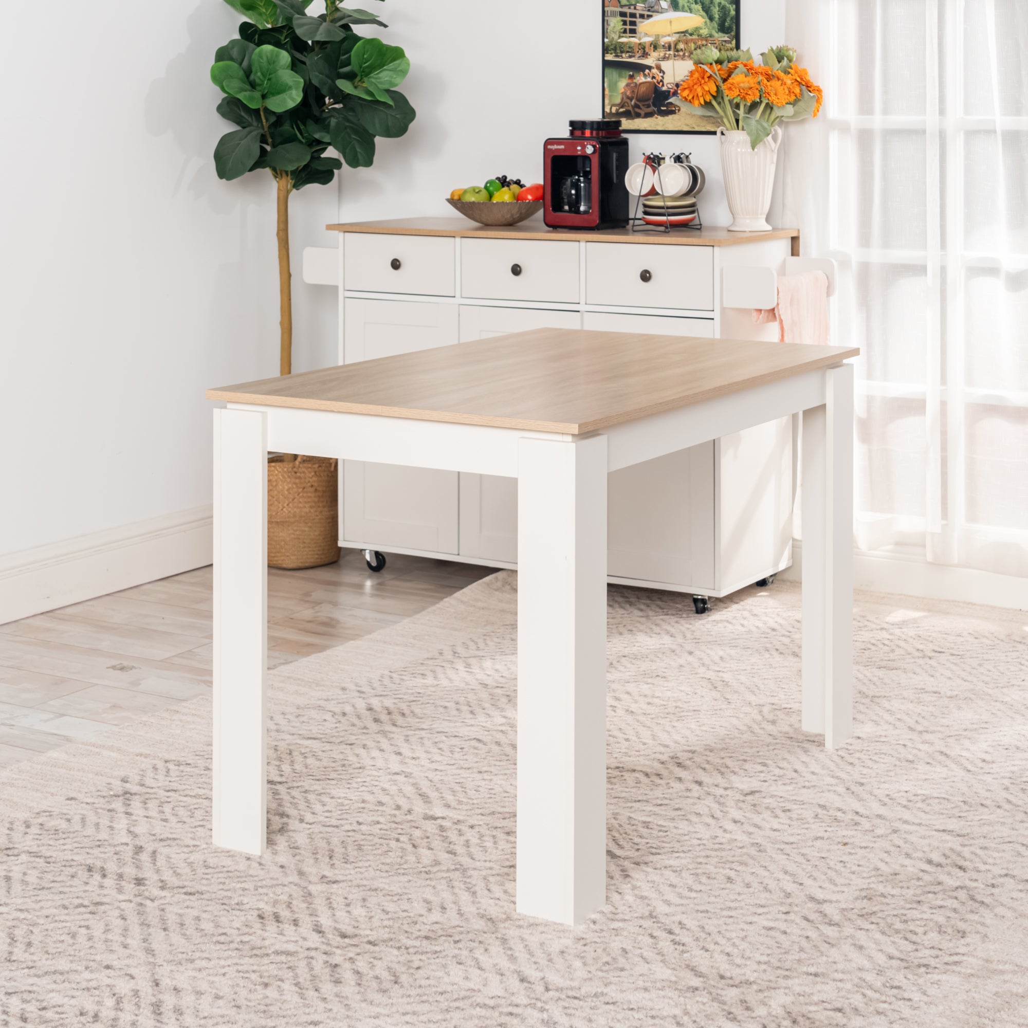 MUSK 47" Rectangular Dining Table, Walnut Wood Look Top and Legs, Seats 4, 47.2 × 27.6 × 29.5 in