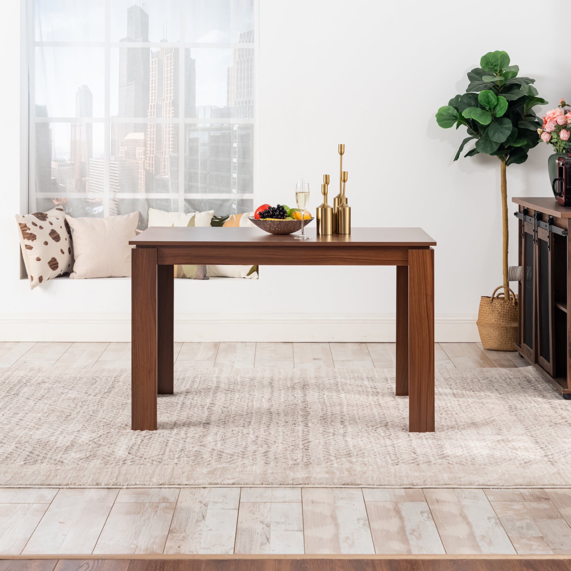 MUSK 47" Rectangular Dining Table, Walnut Wood Look Top and Legs, Seats 4, 47.2 × 27.6 × 29.5 in