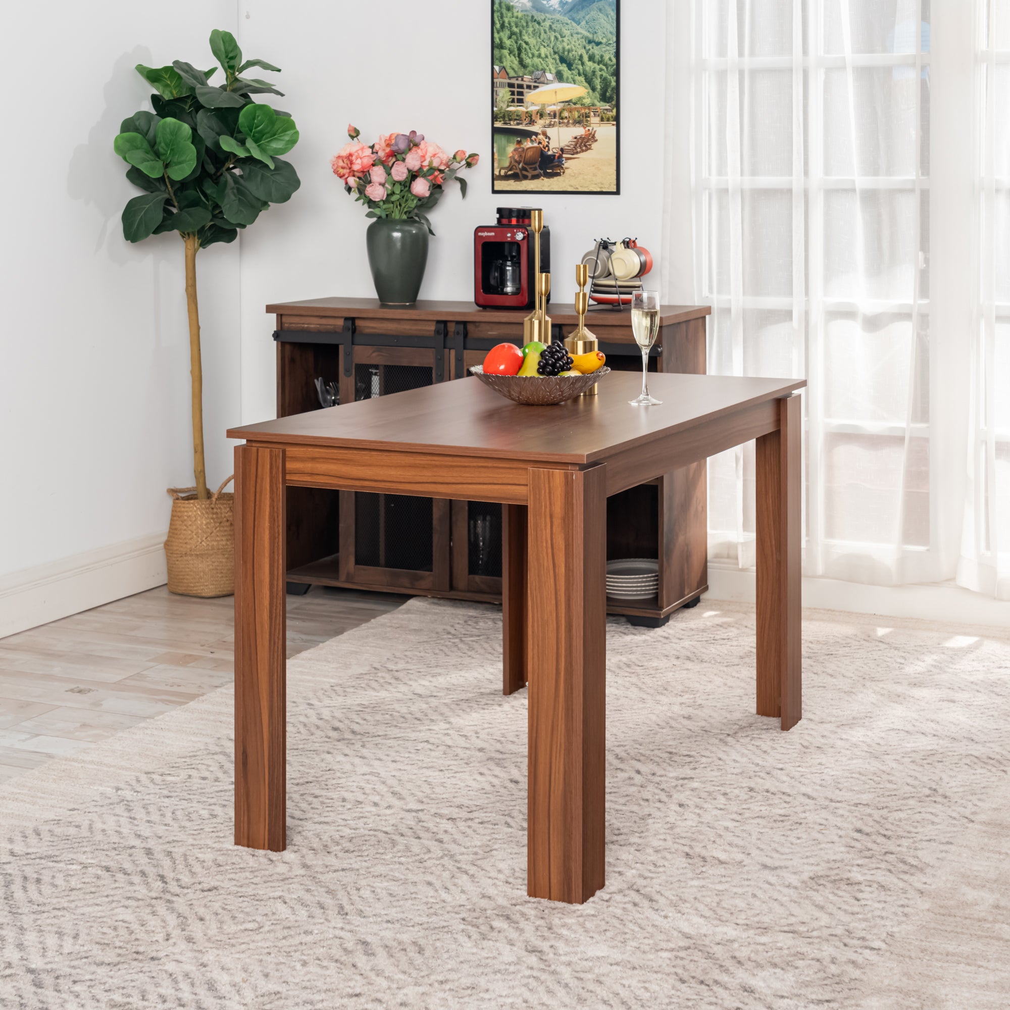 MUSK 47" Rectangular Dining Table, Walnut Wood Look Top and Legs, Seats 4, 47.2 × 27.6 × 29.5 in