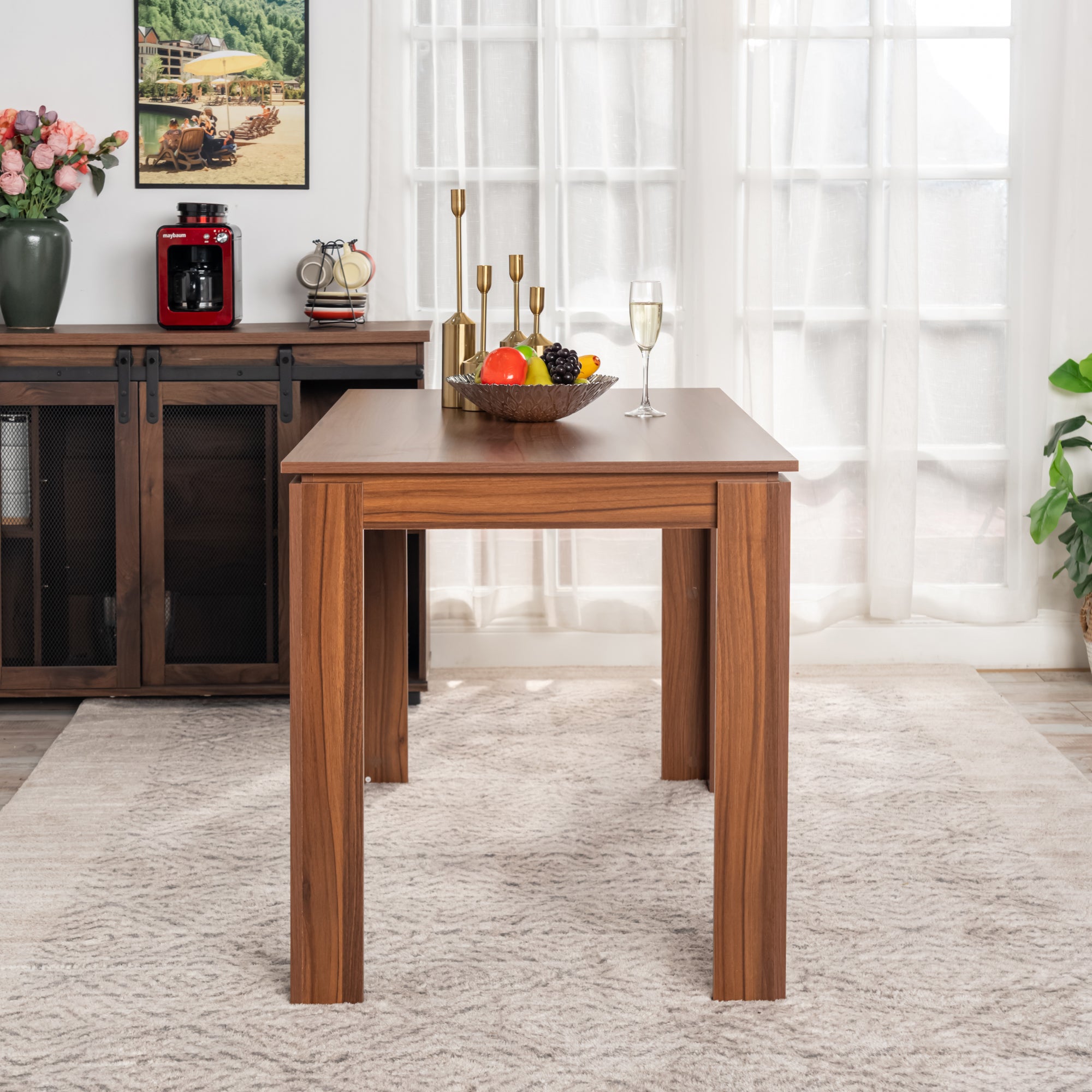 MUSK 47" Rectangular Dining Table, Walnut Wood Look Top and Legs, Seats 4, 47.2 × 27.6 × 29.5 in