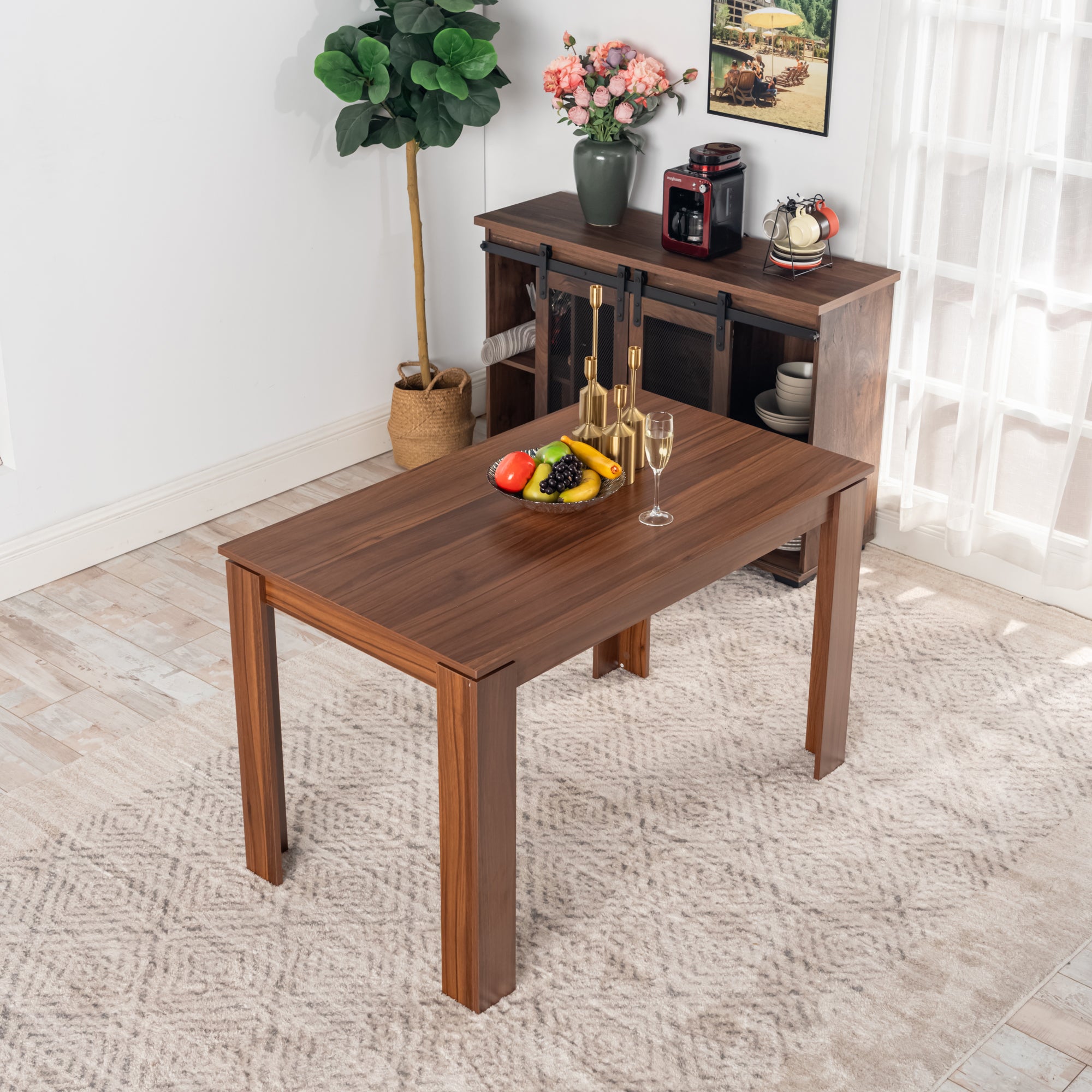 MUSK 47" Rectangular Dining Table, Walnut Wood Look Top and Legs, Seats 4, 47.2 × 27.6 × 29.5 in