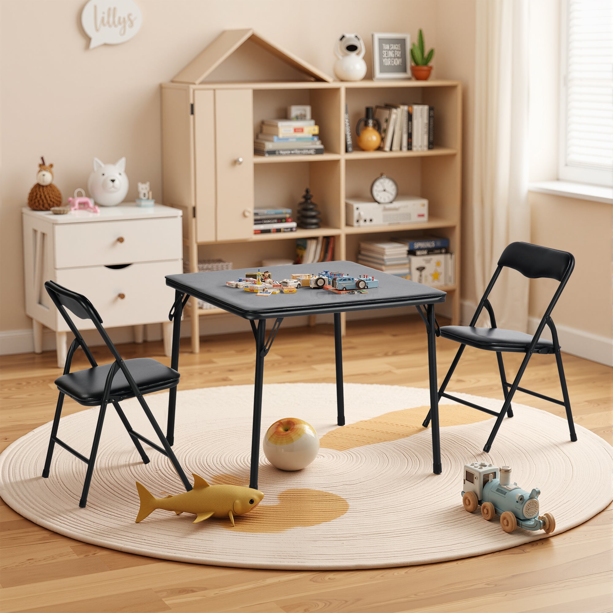 Page Solid Color Kids Folding Table and Chair Set, Set of 3 or 5