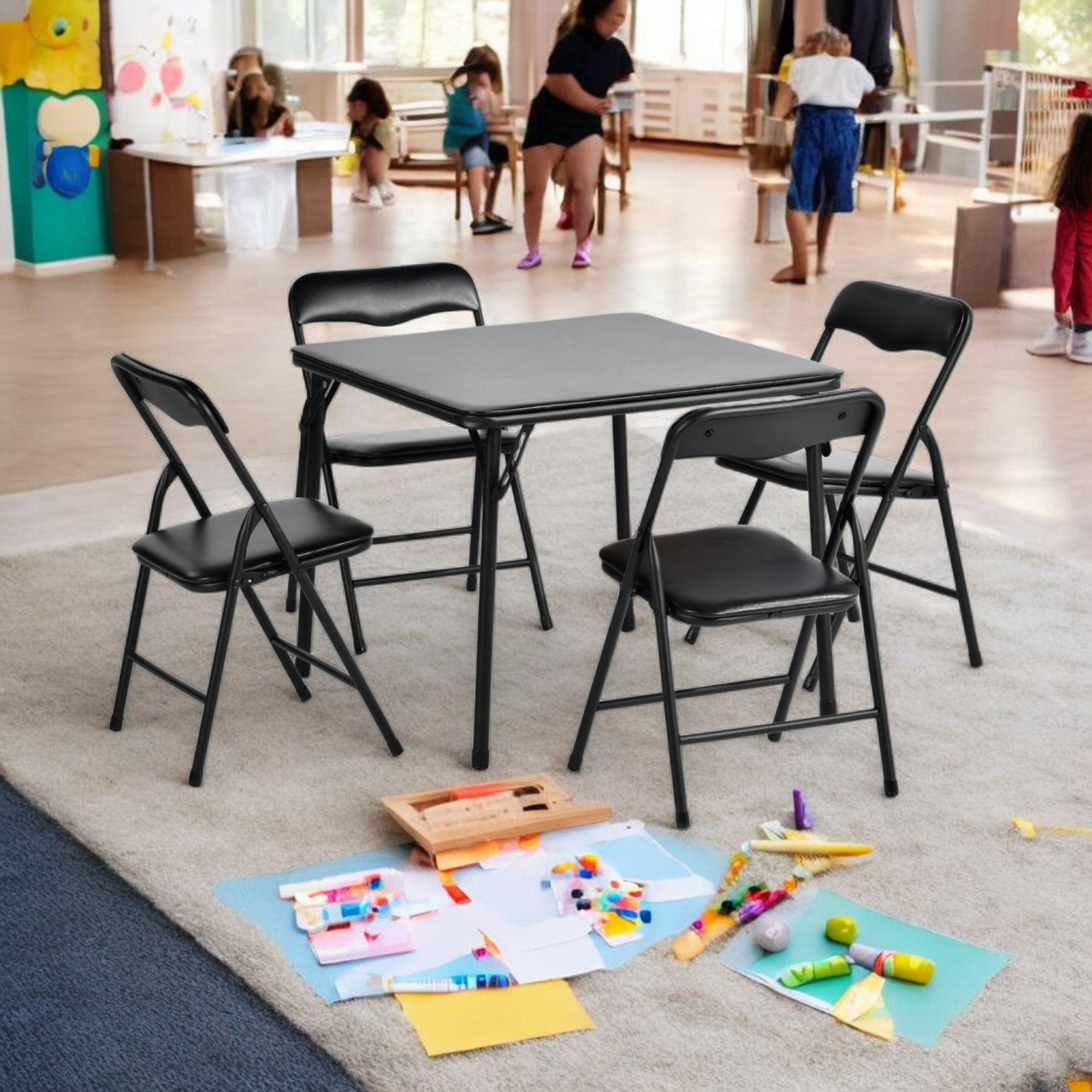 Page Solid Color Kids Folding Table and Chair Set, Set of 3 or 5