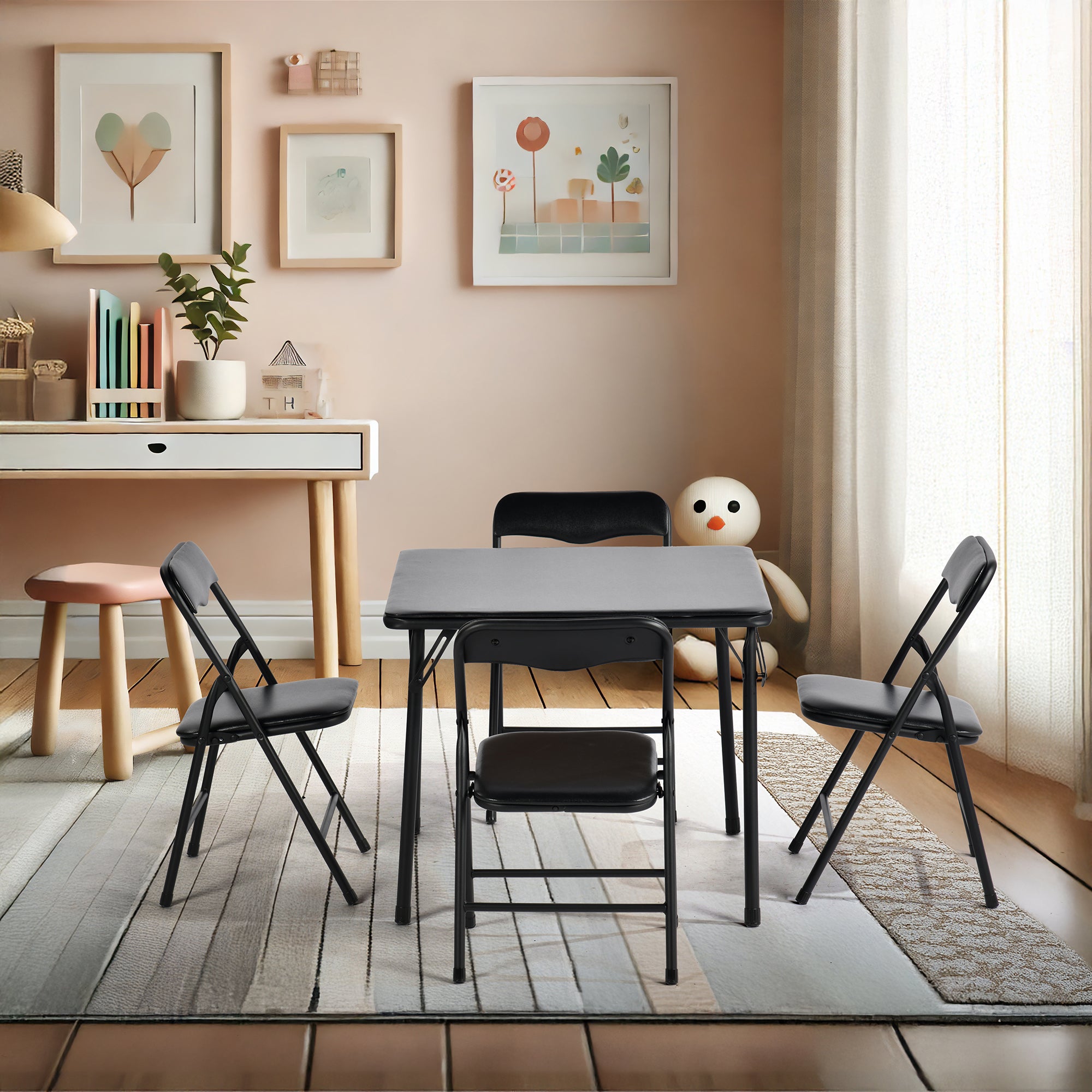 Page Solid Color Kids Folding Table and Chair Set, Set of 3 or 5