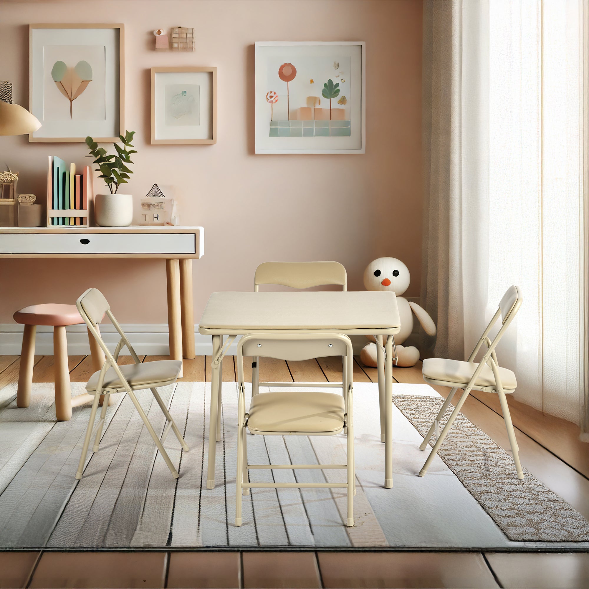 Page Solid Color Kids Folding Table and Chair Set, Set of 3 or 5