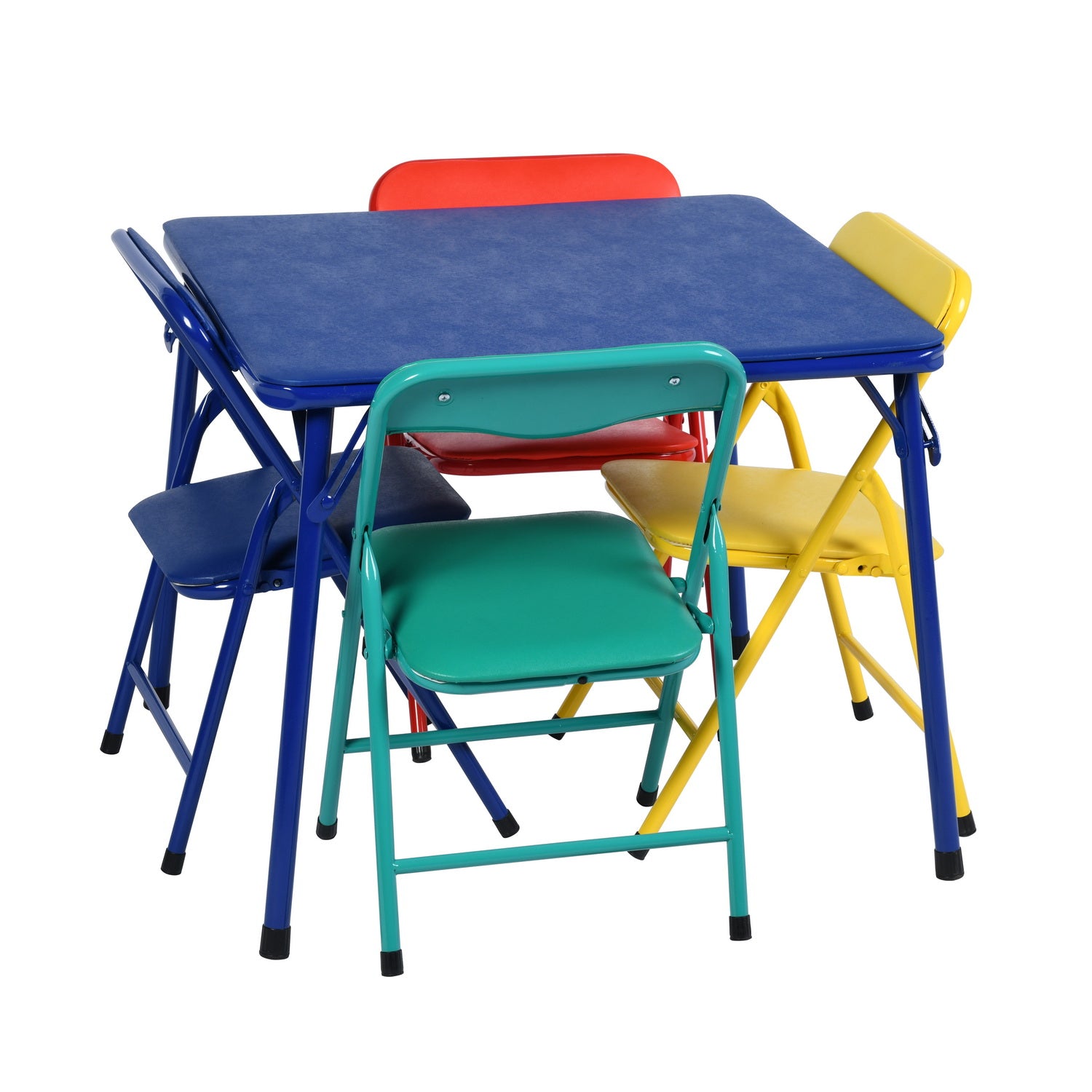 Page 5PC Small Foldable Set 24” Blue Table with 4 Assorted Colors Chairs for Playrooms & Classrooms