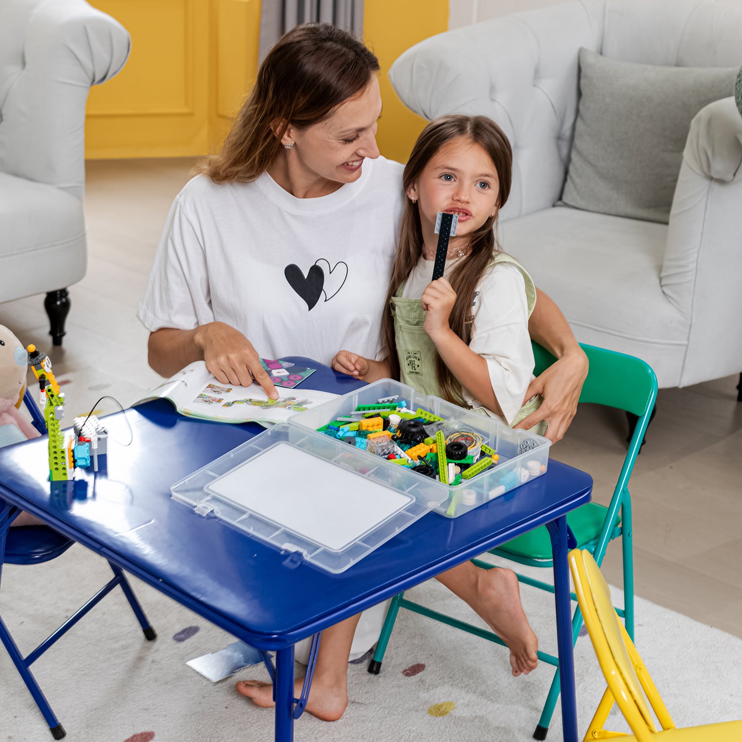 Page 5PC Small Foldable Set 24” Blue Table with 4 Assorted Colors Chairs for Playrooms & Classrooms