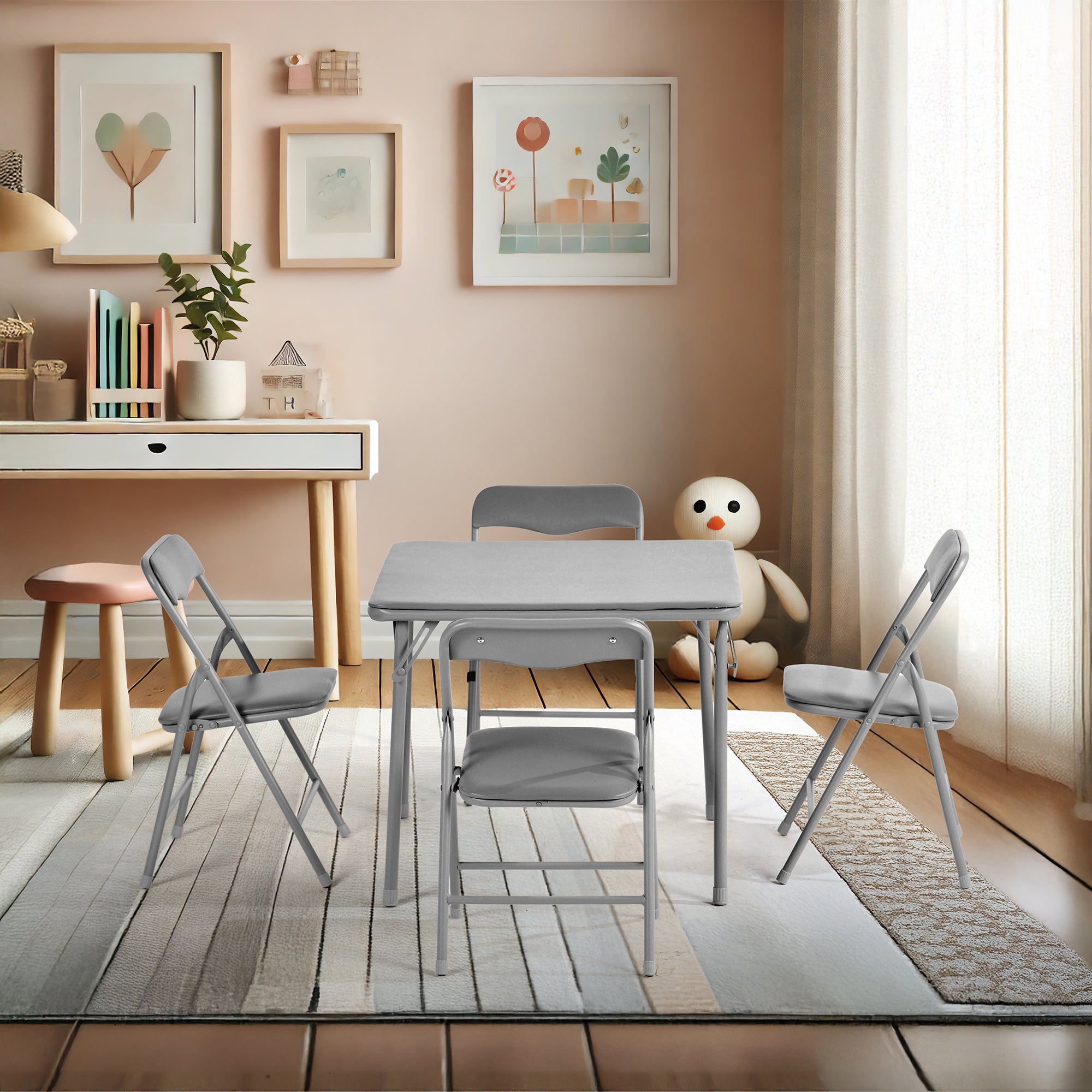 Page Solid Color Kids Folding Table and Chair Set, Set of 3 or 5