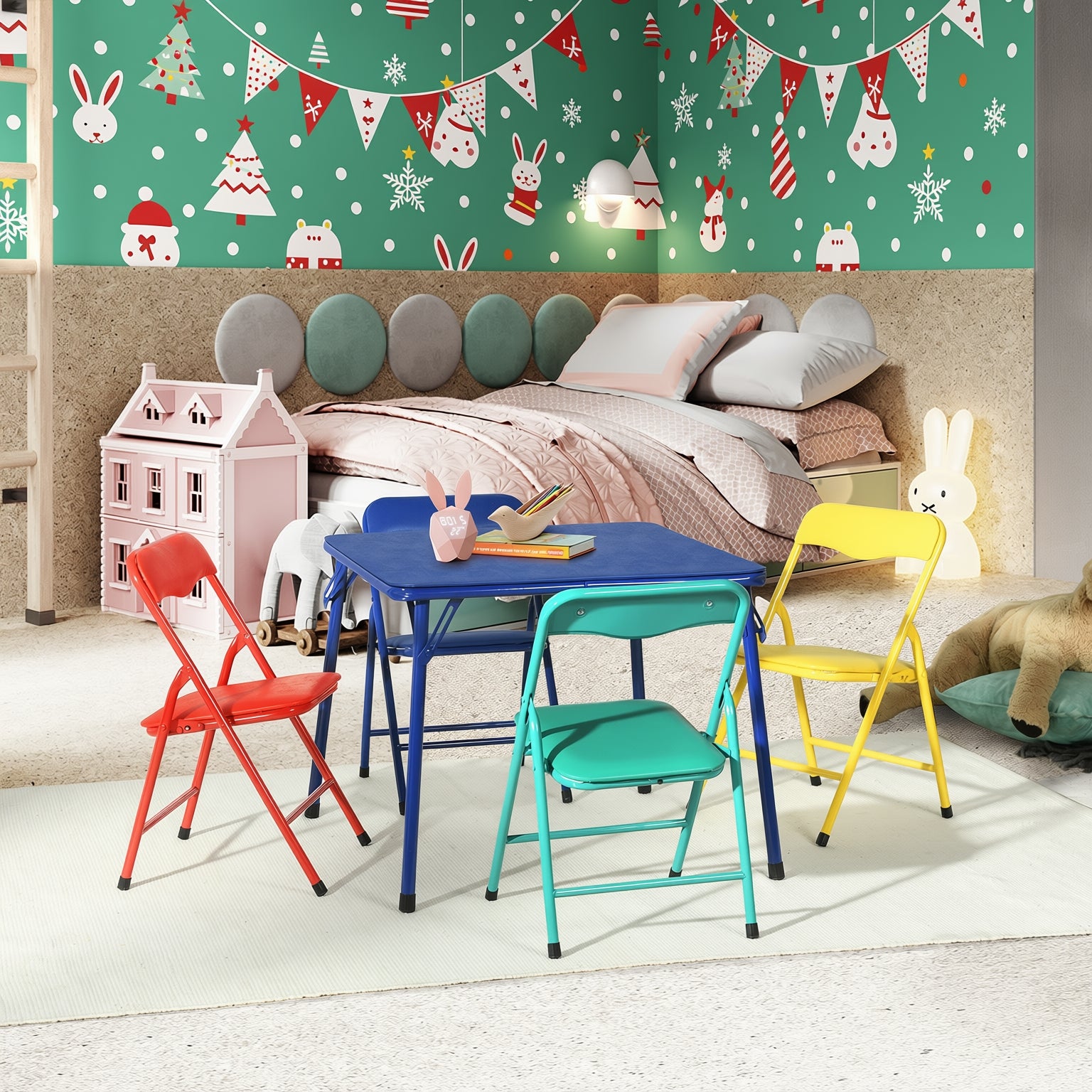 Page Multicolor Kids Folding Table and Chair Set, Set of 3 or 5