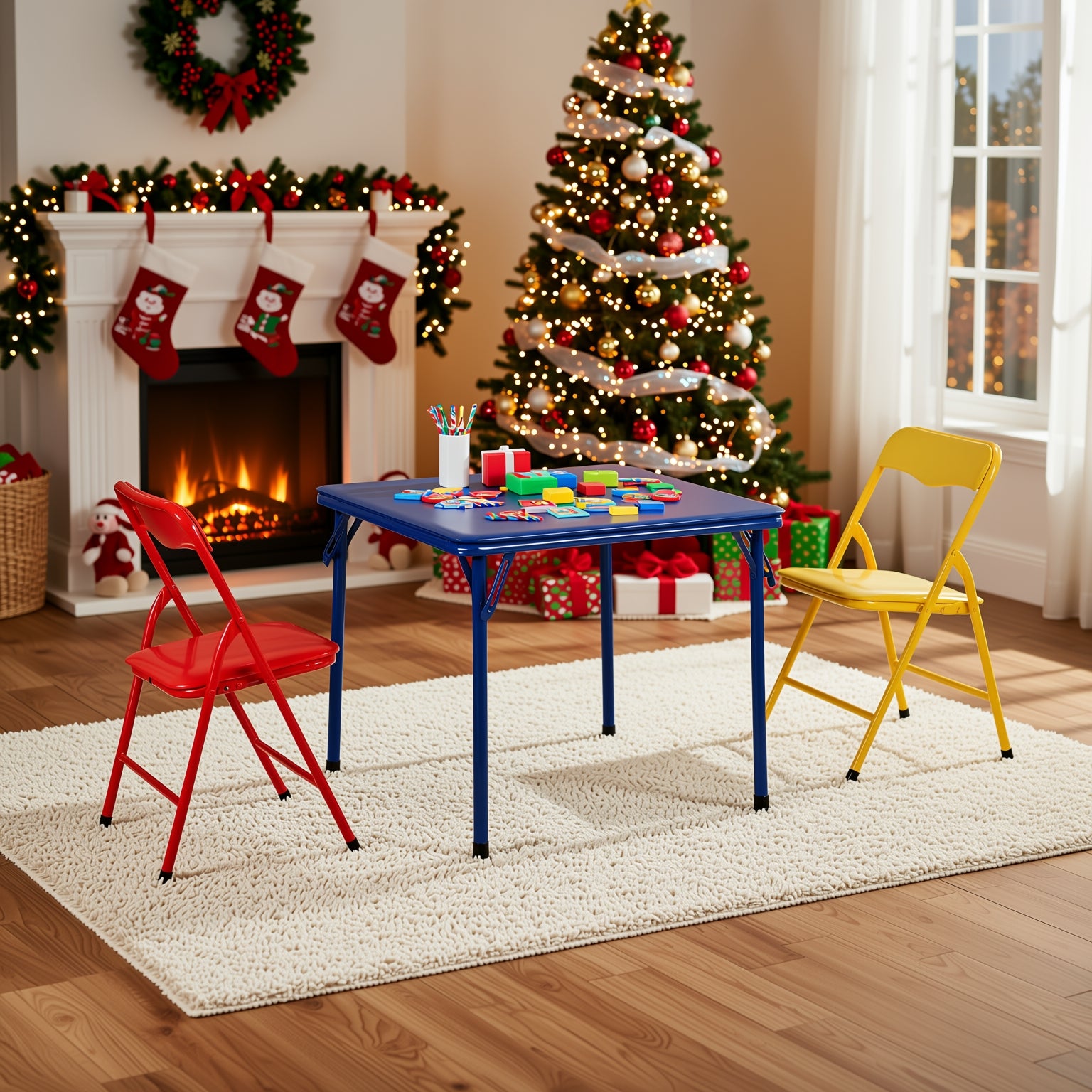 Page Multicolor Kids Folding Table and Chair Set, Set of 3 or 5