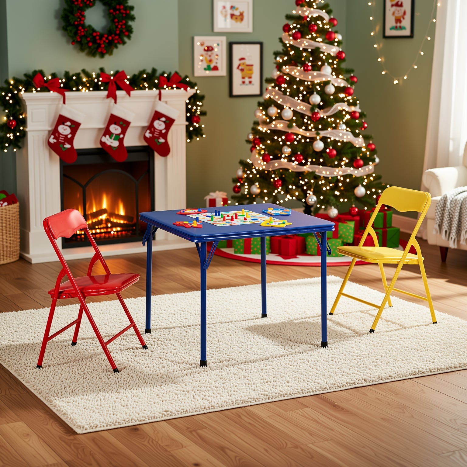 Page Multicolor Kids Folding Table and Chair Set, Set of 3 or 5